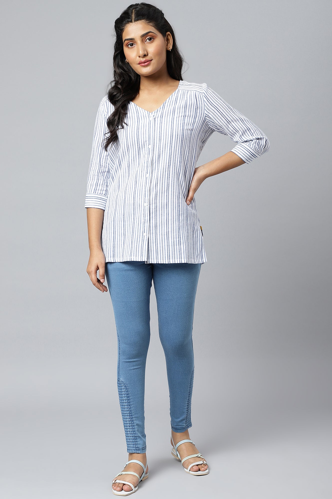 Light Blue Pintucks Denim Jeggings