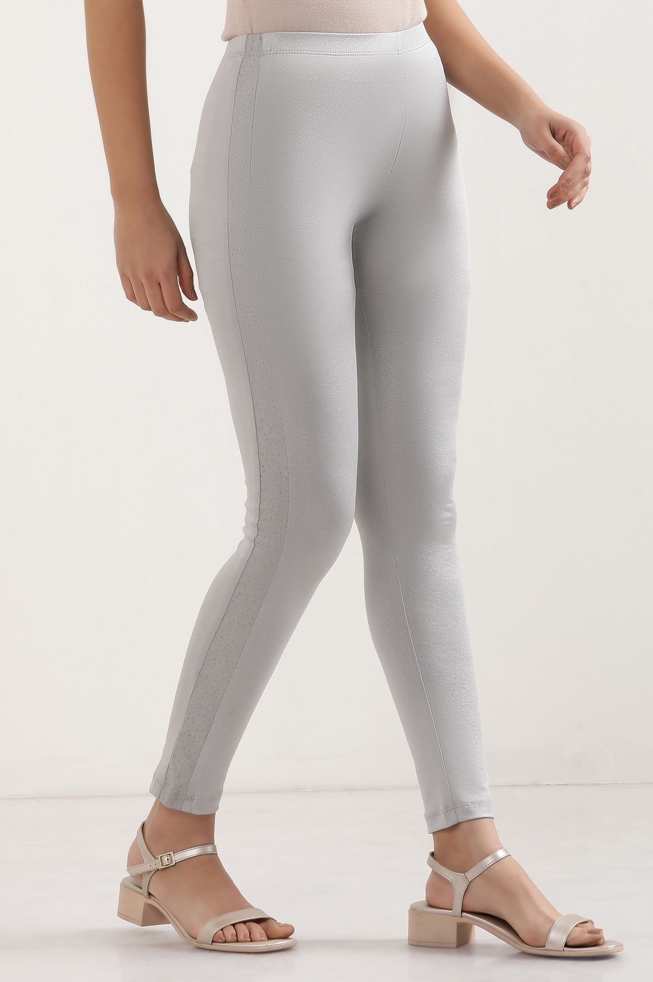 Silver Solid Skinny Fit Tights With Elasticated Waist