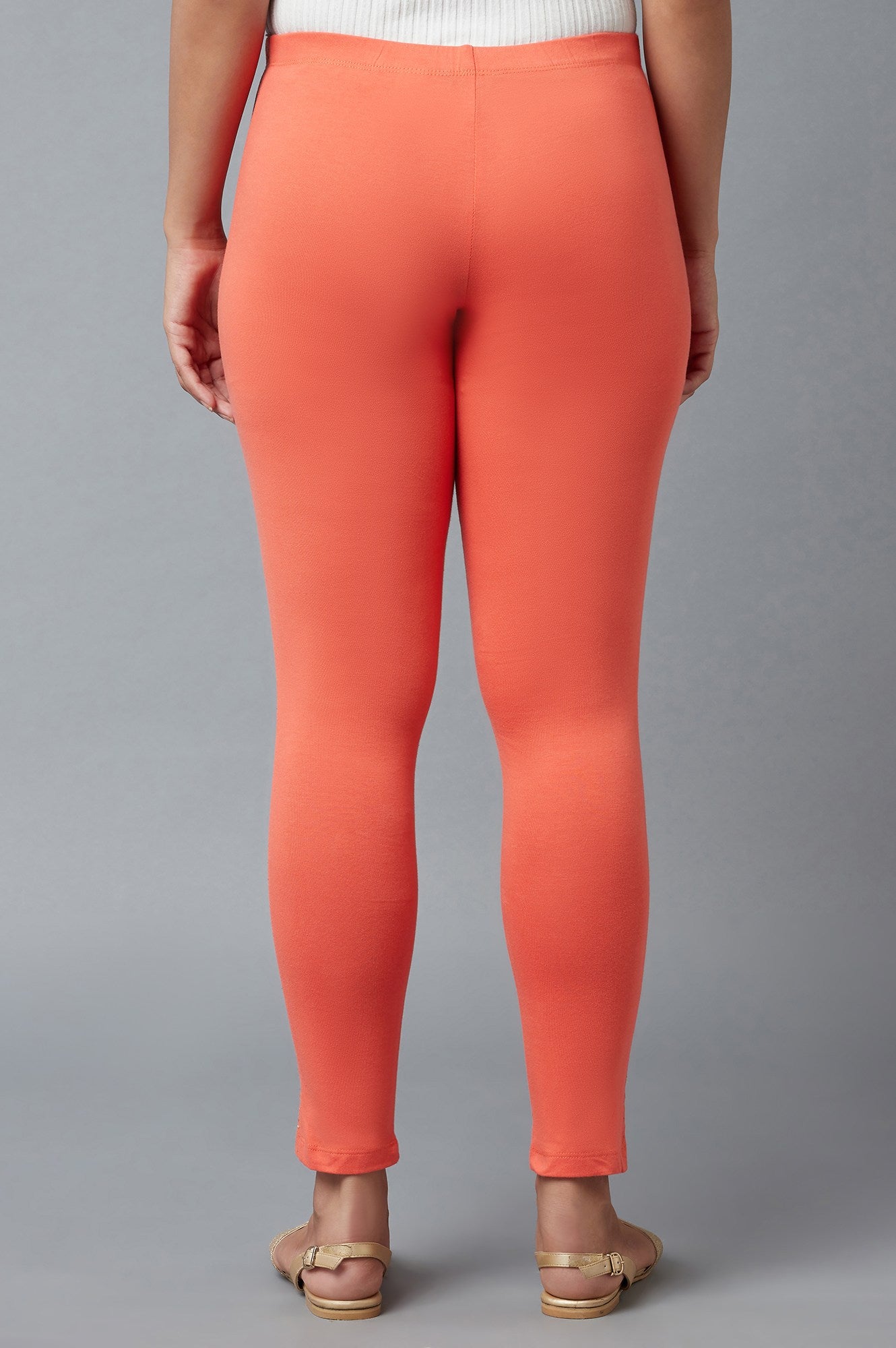 Peach Solid Skinny Fit Cotton Tights With Elasticated Waist