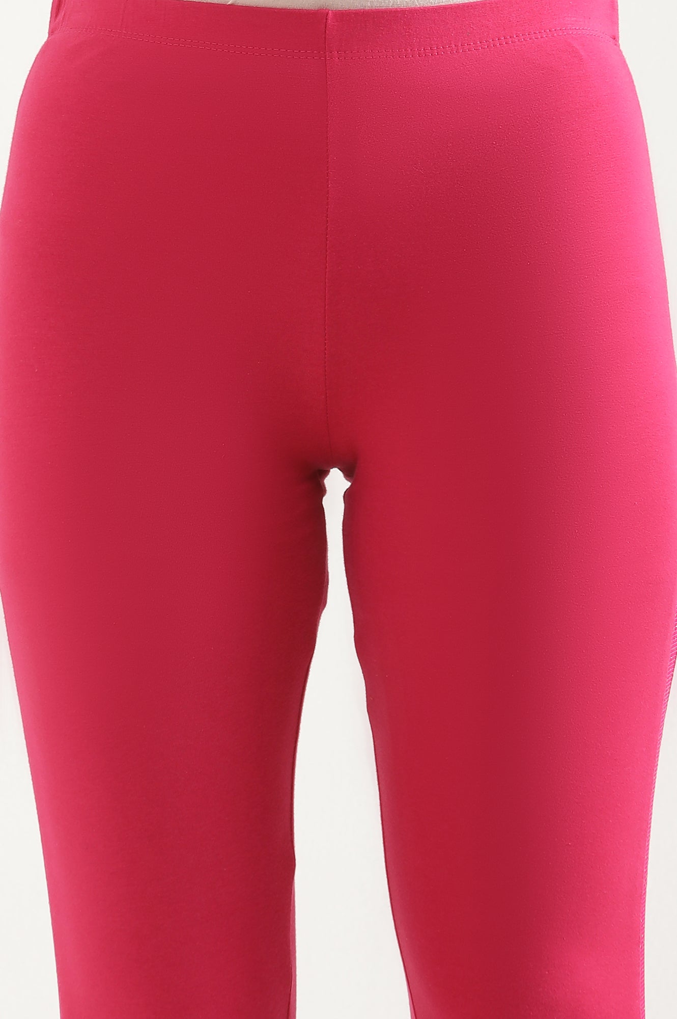 Pink Solid Skinny Cotton Tights With Elasticated Waistband