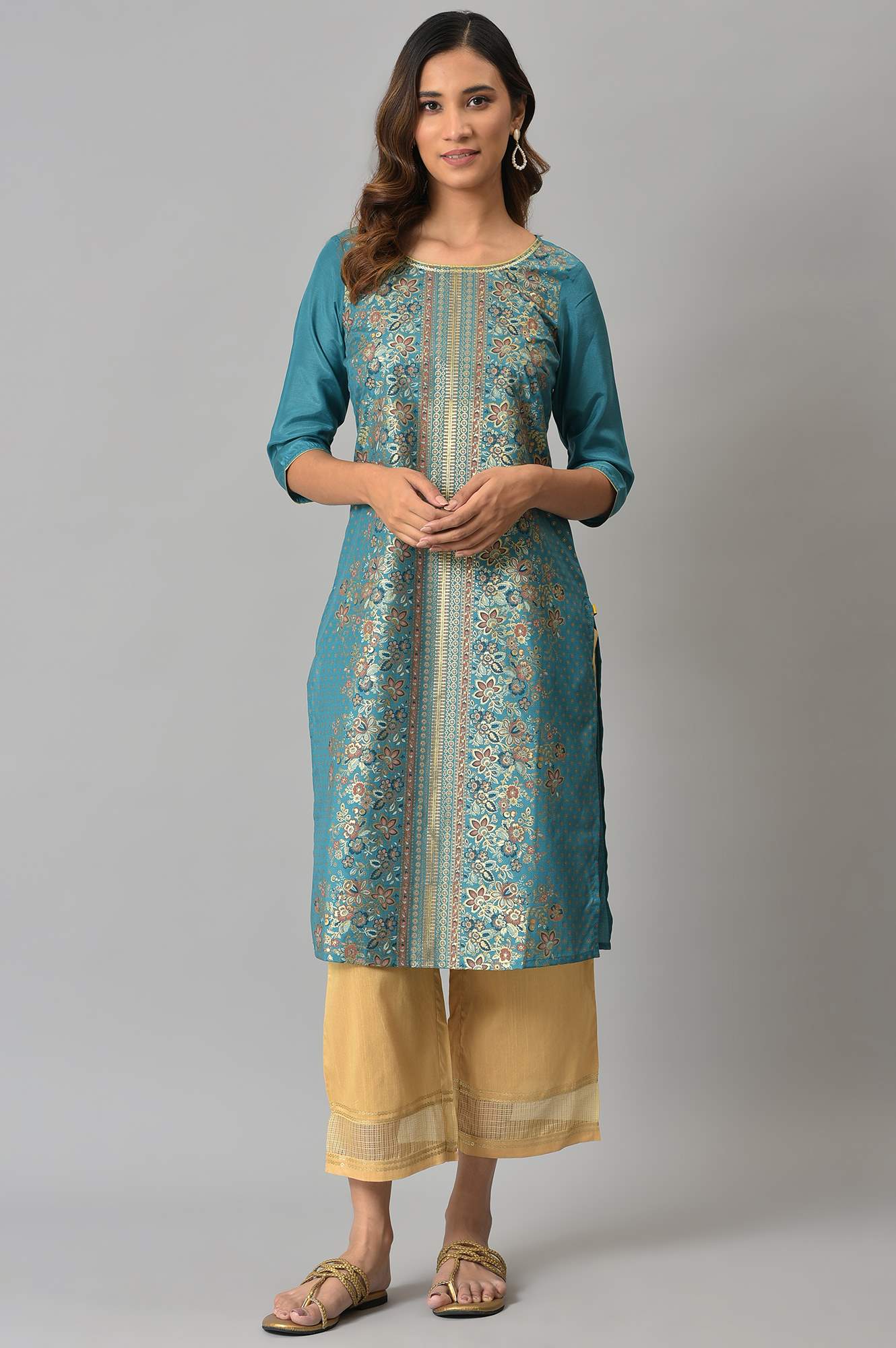 Gold Solid Straight Fit Culottes With Elasticated Waistband