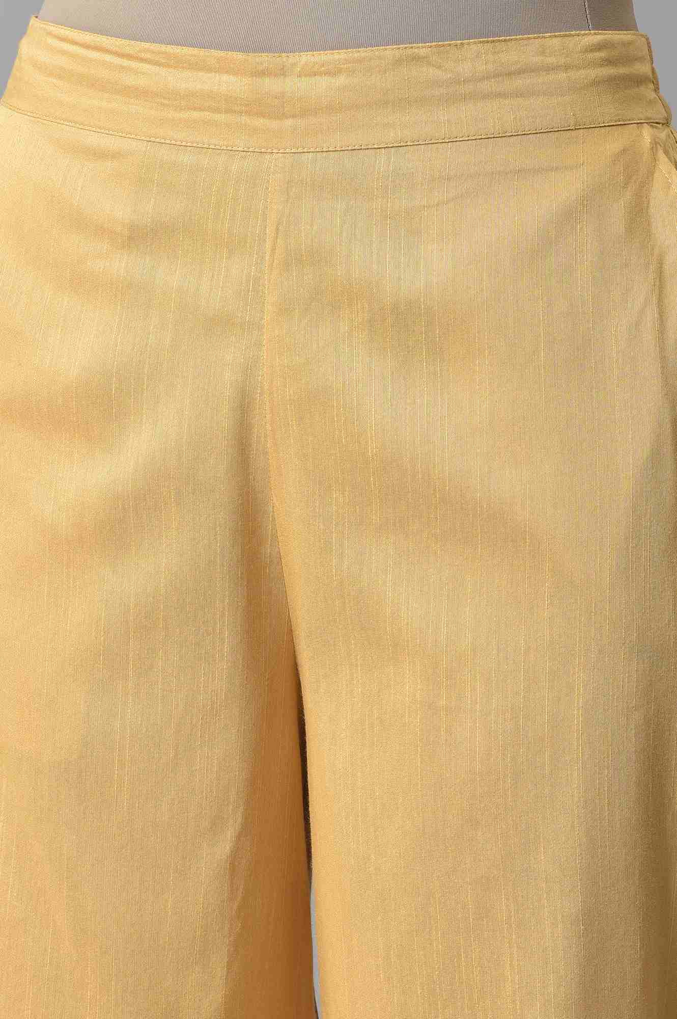 Gold Solid Straight Fit Culottes With Elasticated Waistband