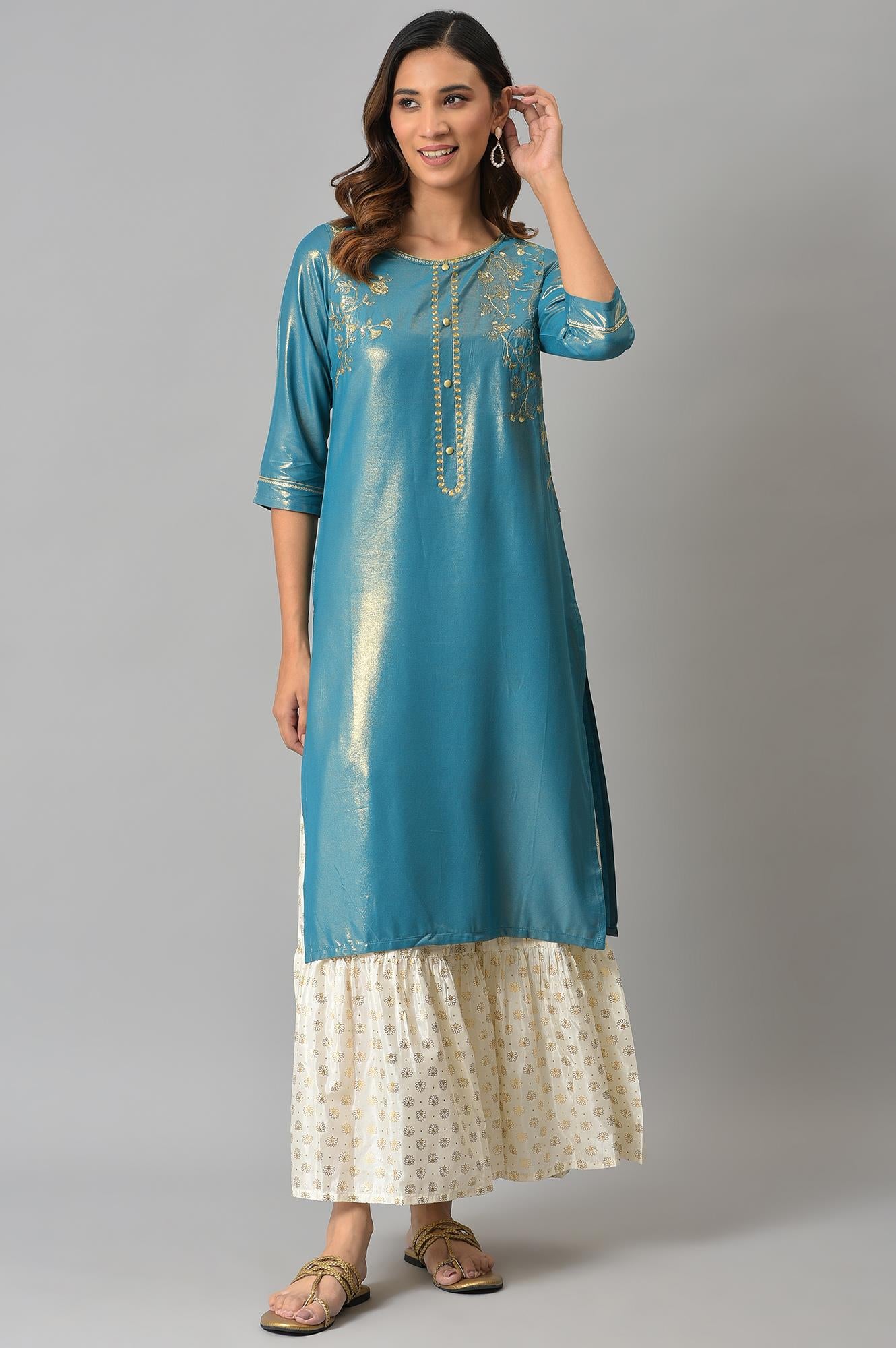 White Floral Printed Flared Silk Palazzo With Elasticated Waist