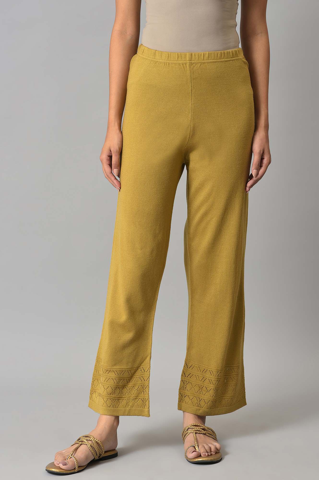 Gold Geometric Straight Fit Palazzo With Elasticated Waist