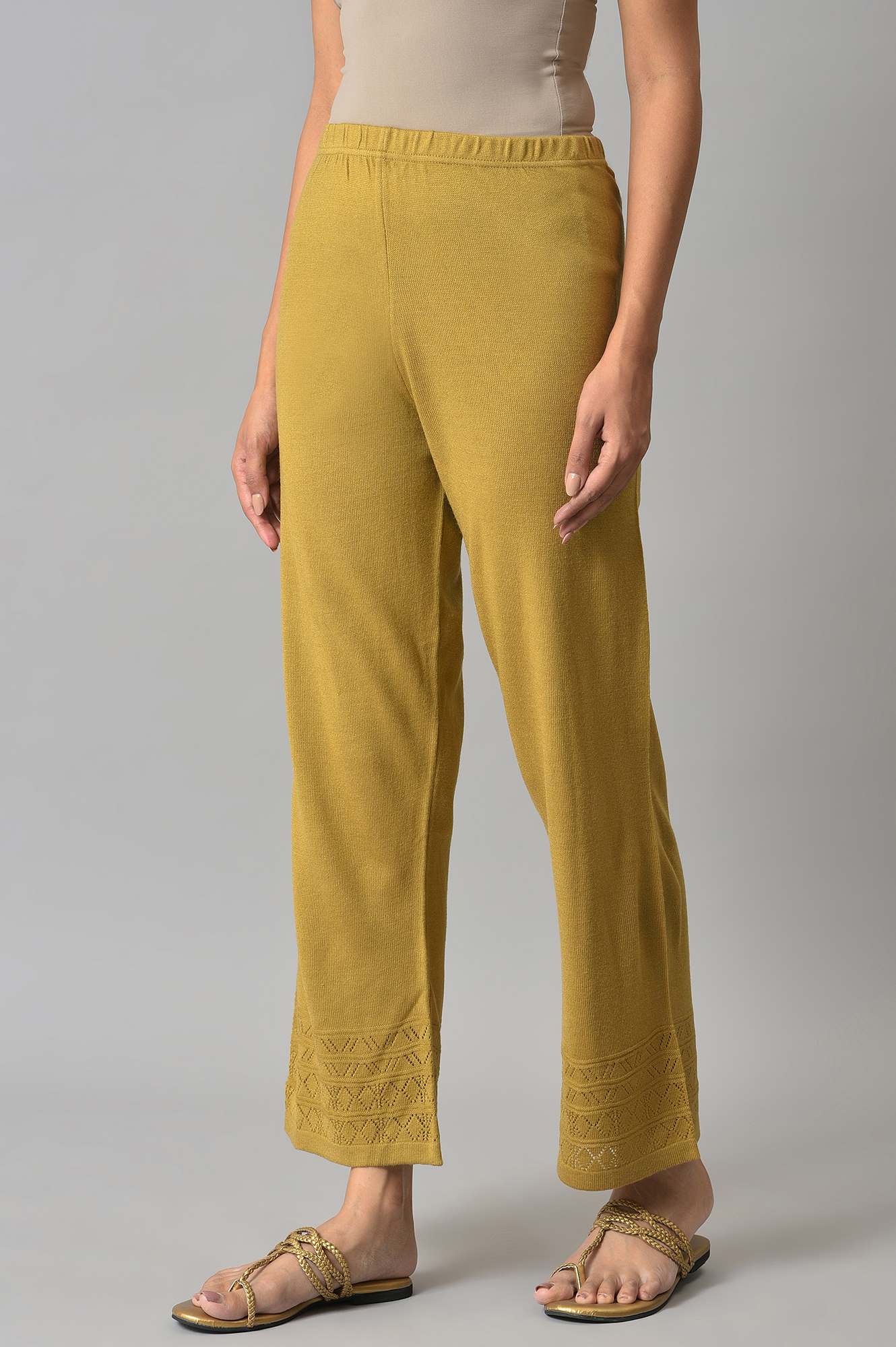 Gold Geometric Straight Fit Palazzo With Elasticated Waist