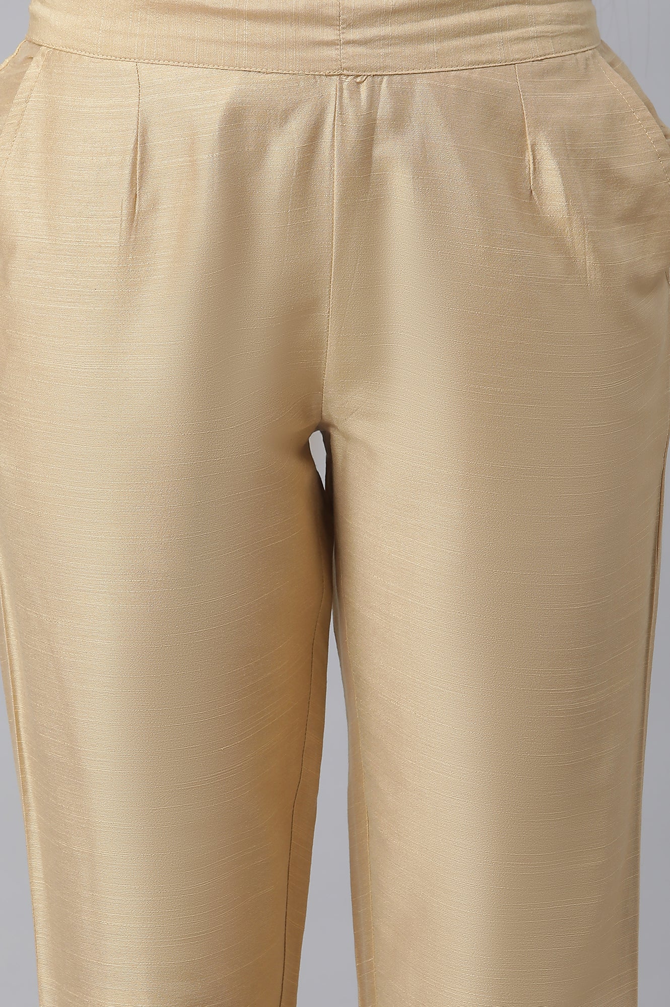 Gold Solid Straight Fit Trousers With Elasticated Waist