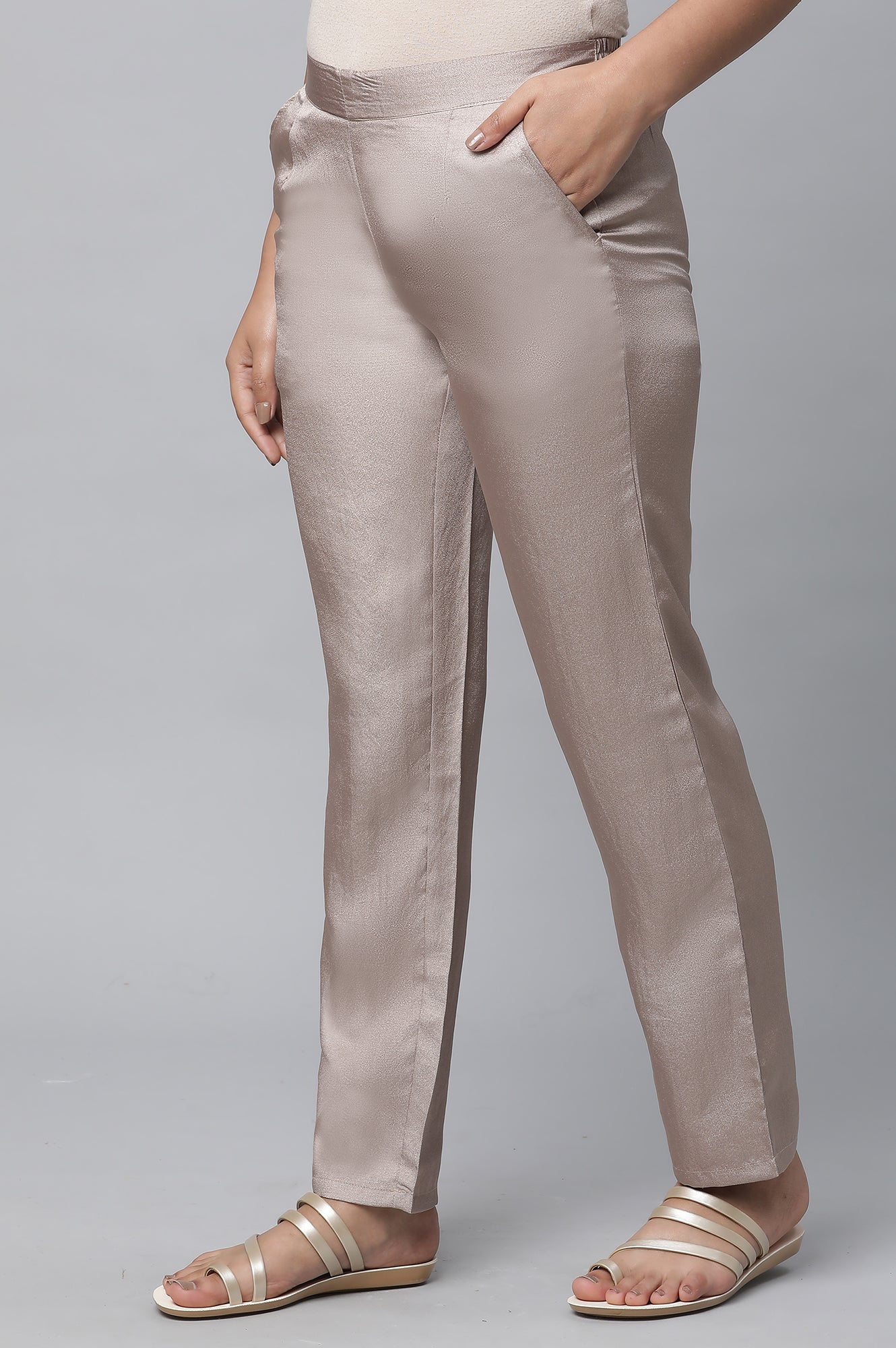 Gold Solid Straight Fit Woven Pants With Elasticated Waist