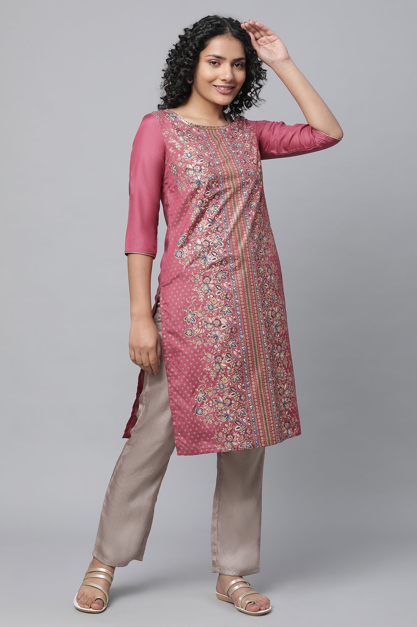 Gold Solid Straight Fit Woven Pants With Elasticated Waist