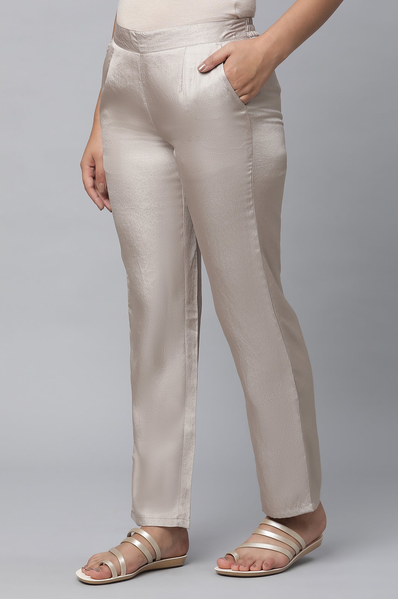Gold Solid Straight Fit Woven Pants With Elasticated Waist