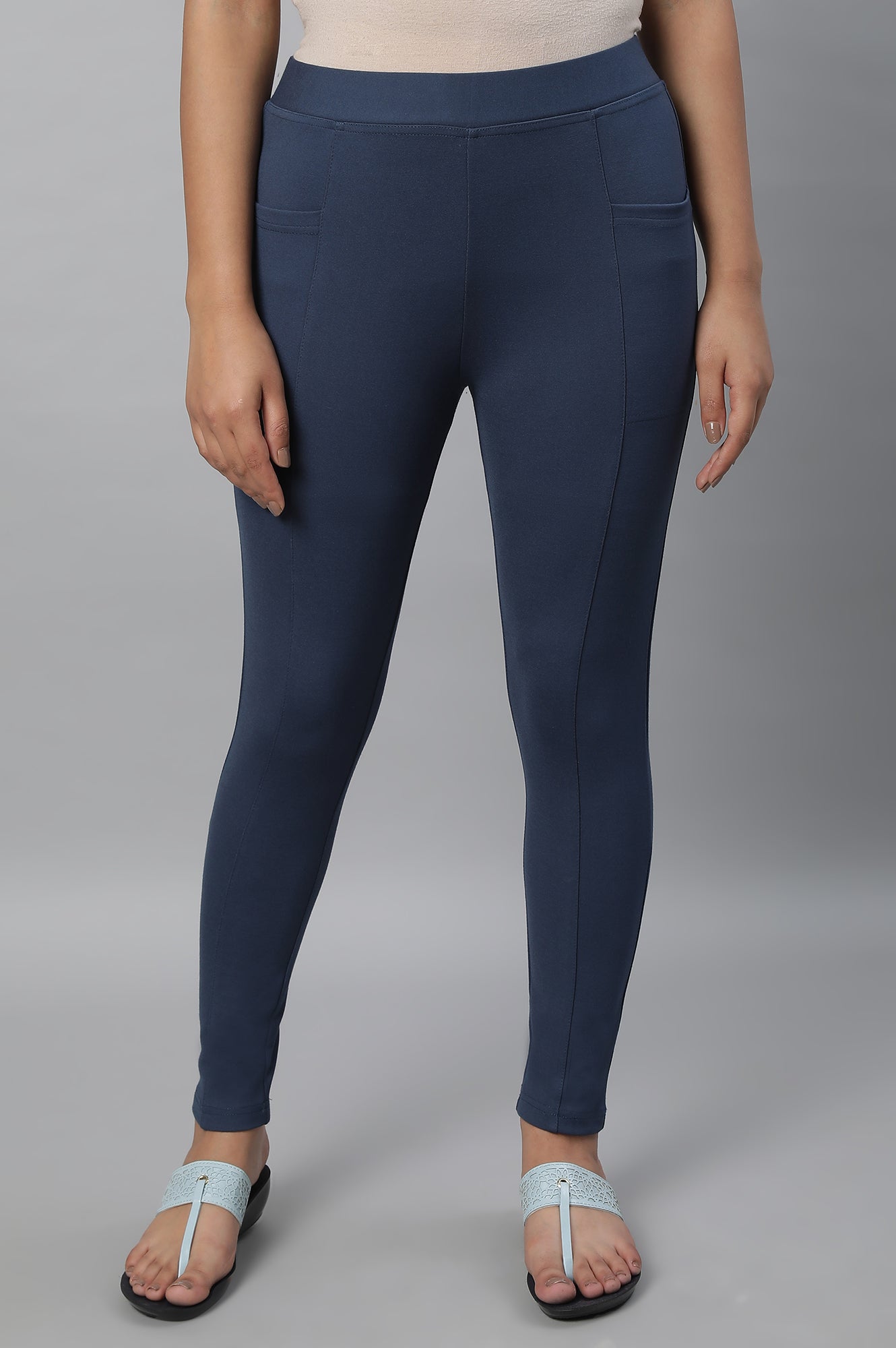 Light Blue Solid Yoga Tights