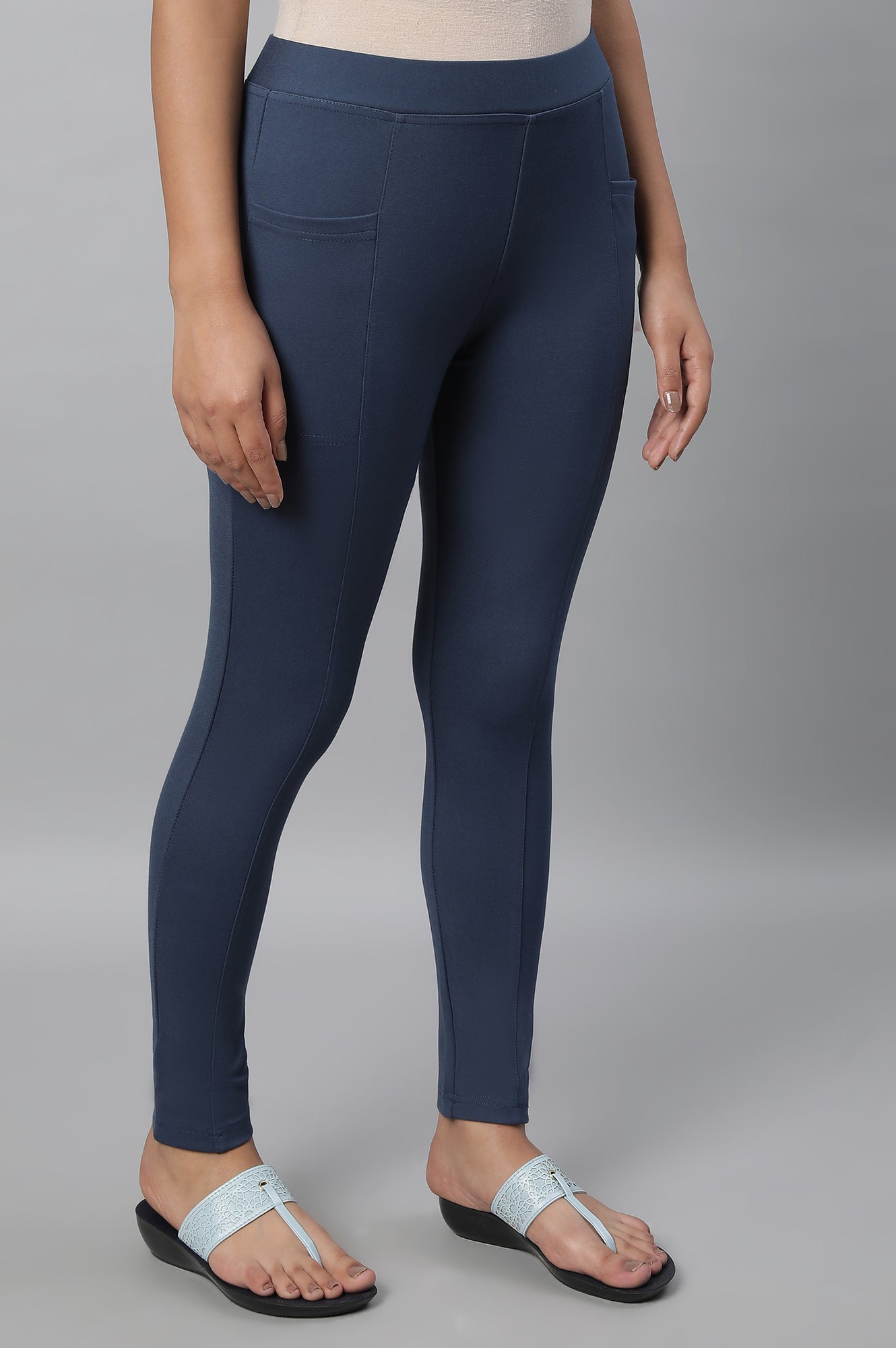 Light Blue Solid Yoga Tights