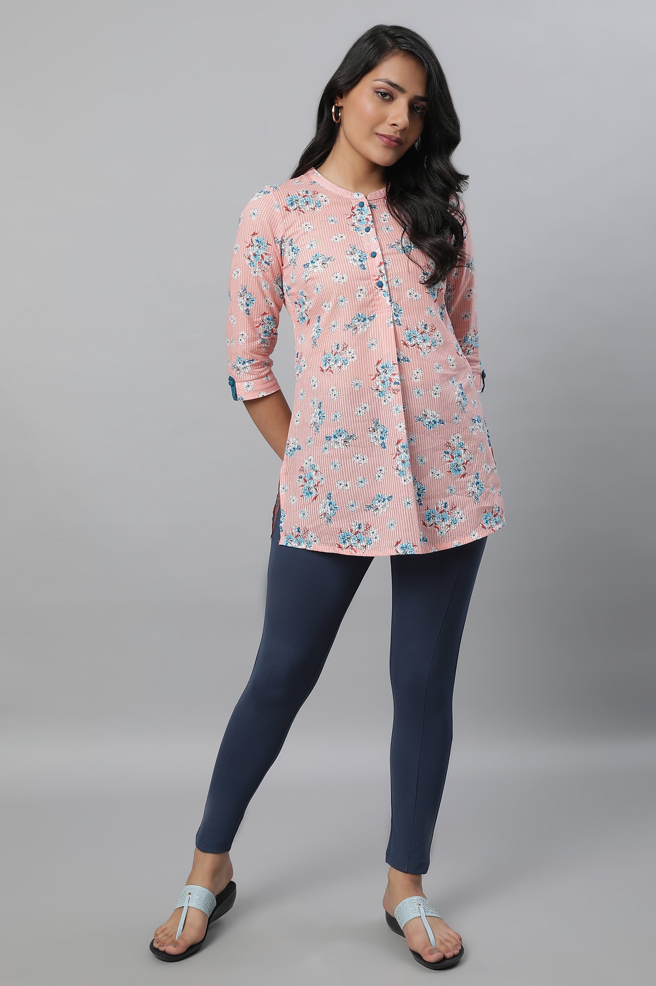 Light Blue Solid Yoga Tights