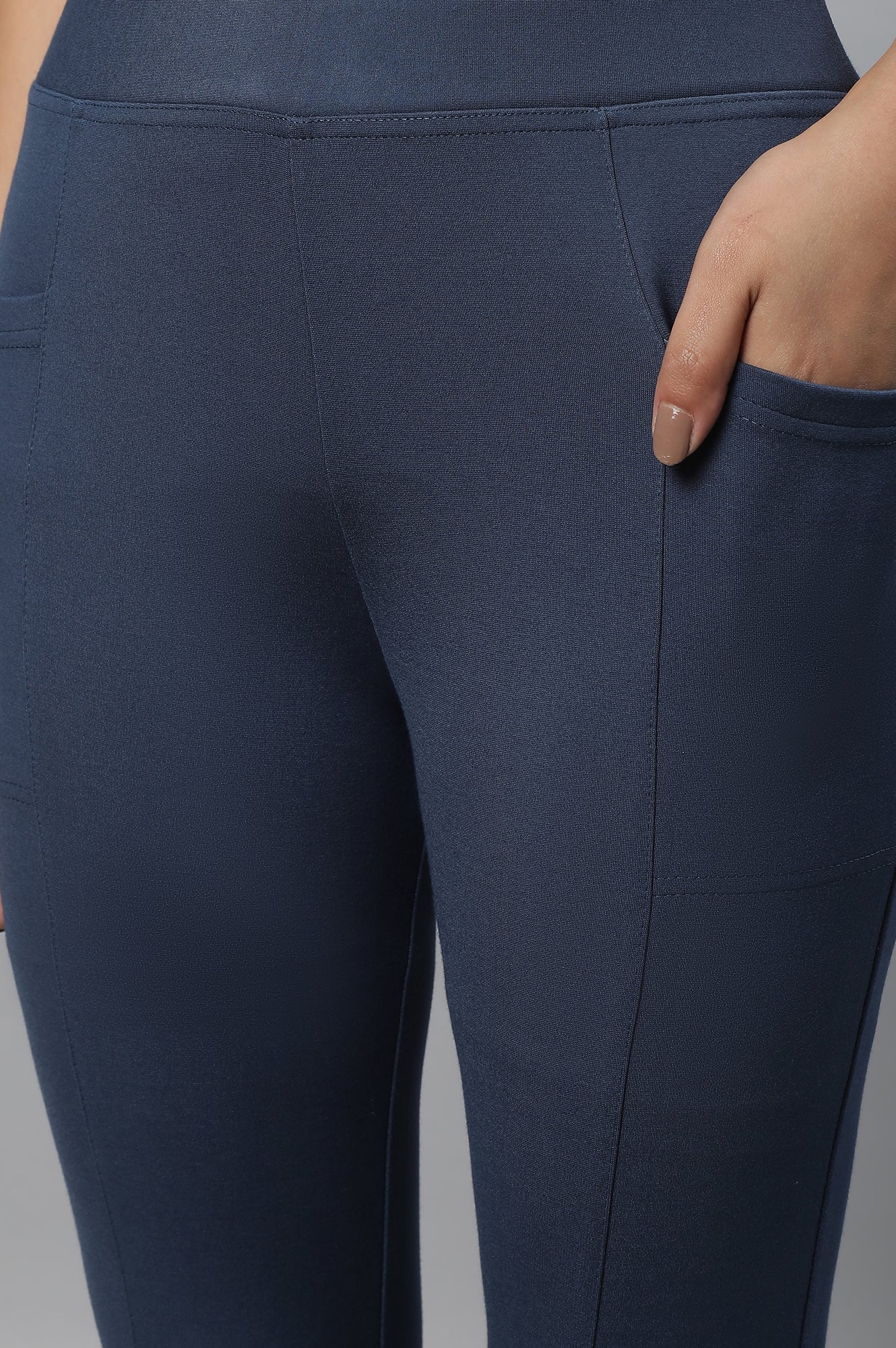 Light Blue Solid Yoga Tights