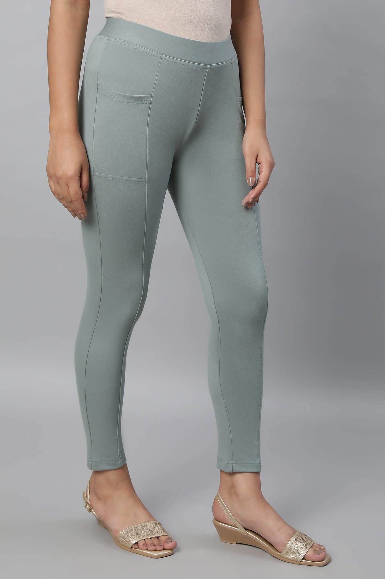 Green Solid Skinny Fit Yoga Tights With Elasticated Waistband