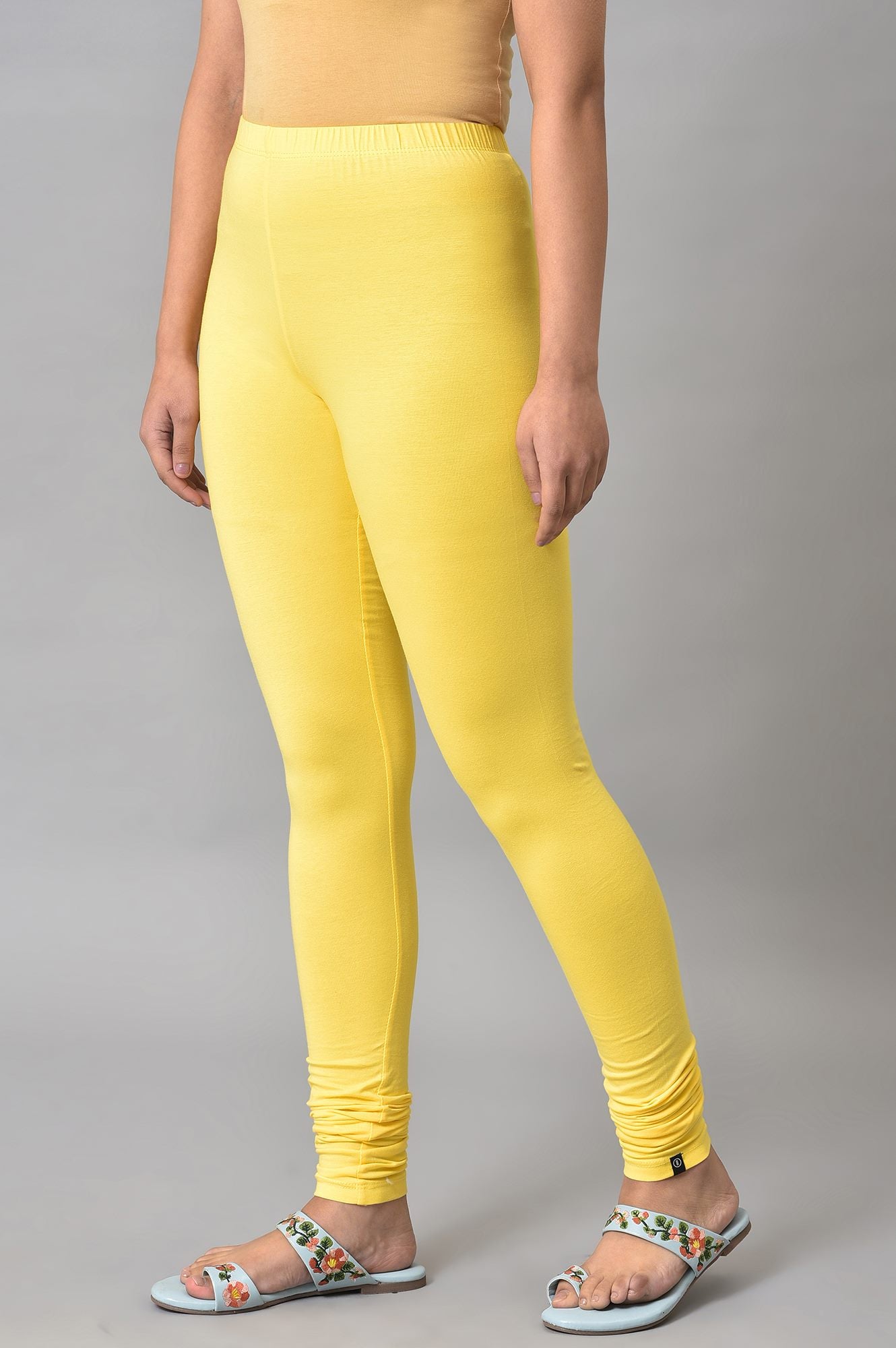 Yellow Solid Skinny Fit Cotton High Waisted Churidar