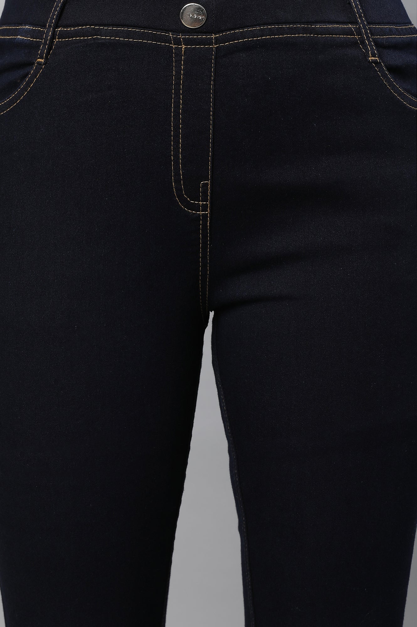 Navy Blue Solid Skinny Fit Denim Jeggings With Slip On Closure