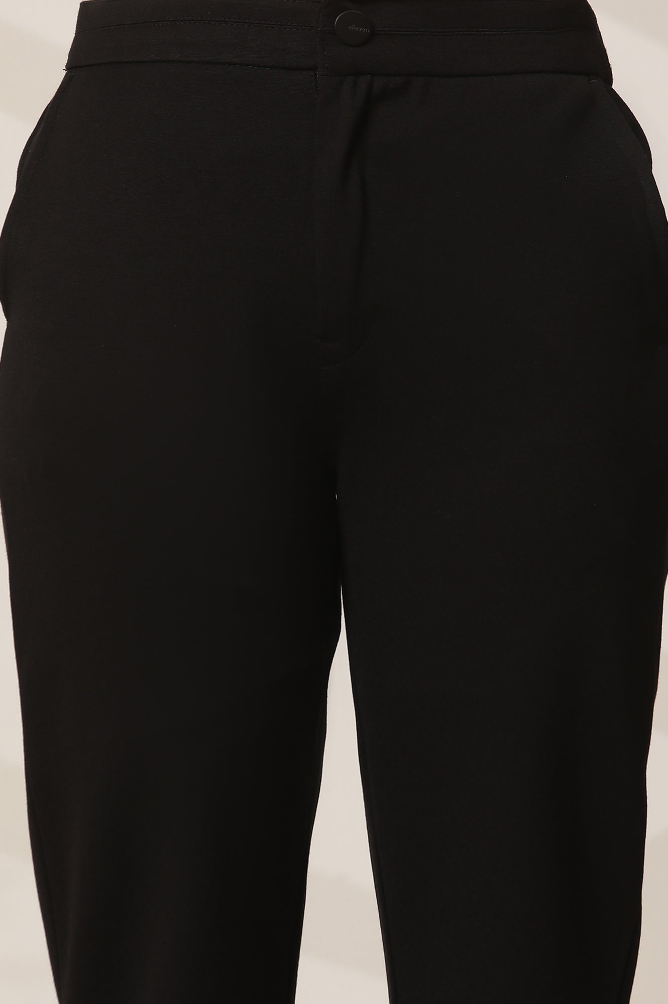 Black Solid Straight Fit Pants With Elasticated Waist