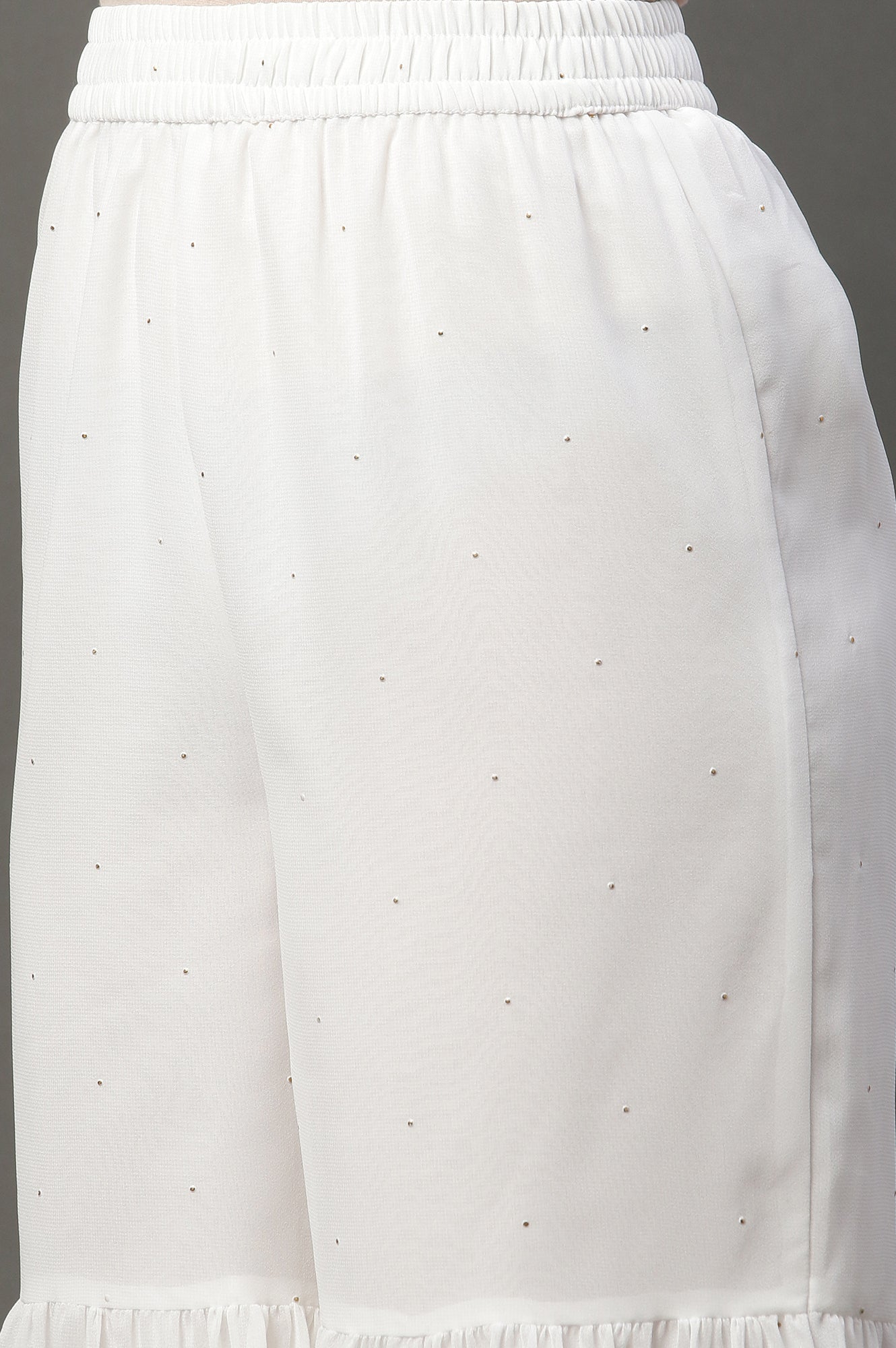White Polka Dots Printed Flared Georgette Sharara With Elasticated Waist