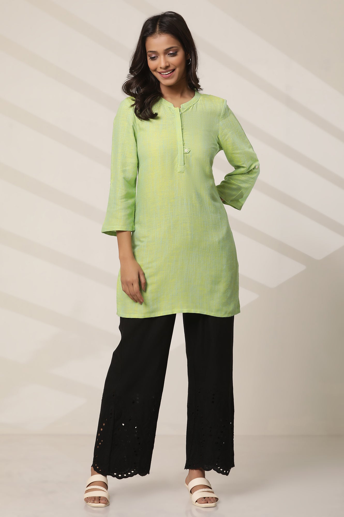 Black Embroidered Semi Flared Cotton Palazzo With Side Pockets