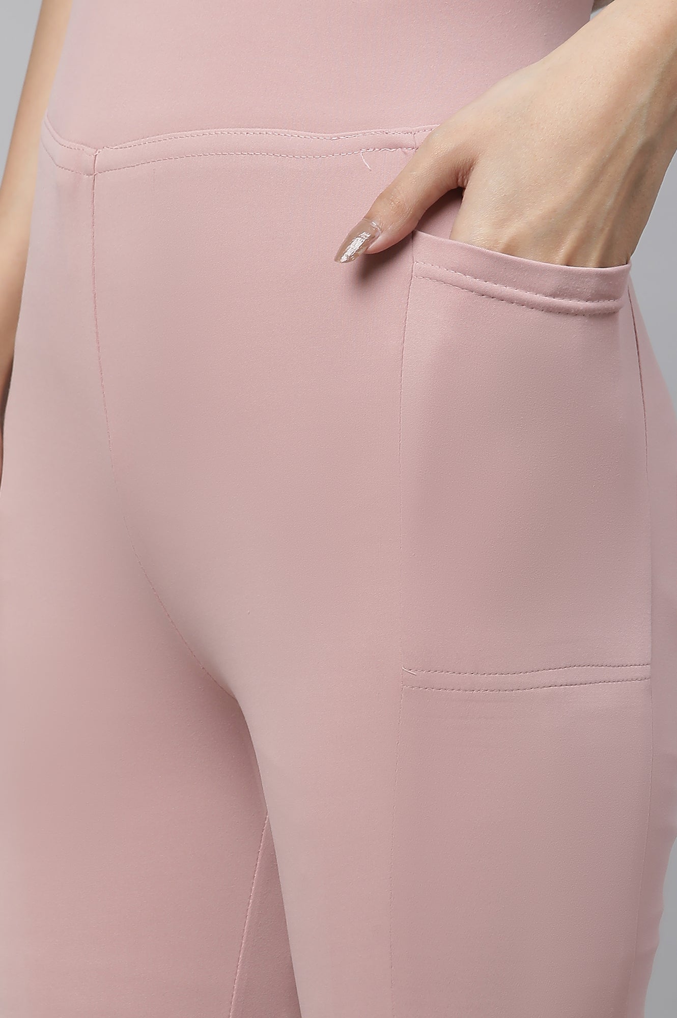 Pink Solid Skinny Fit Tights With Elasticated Waist