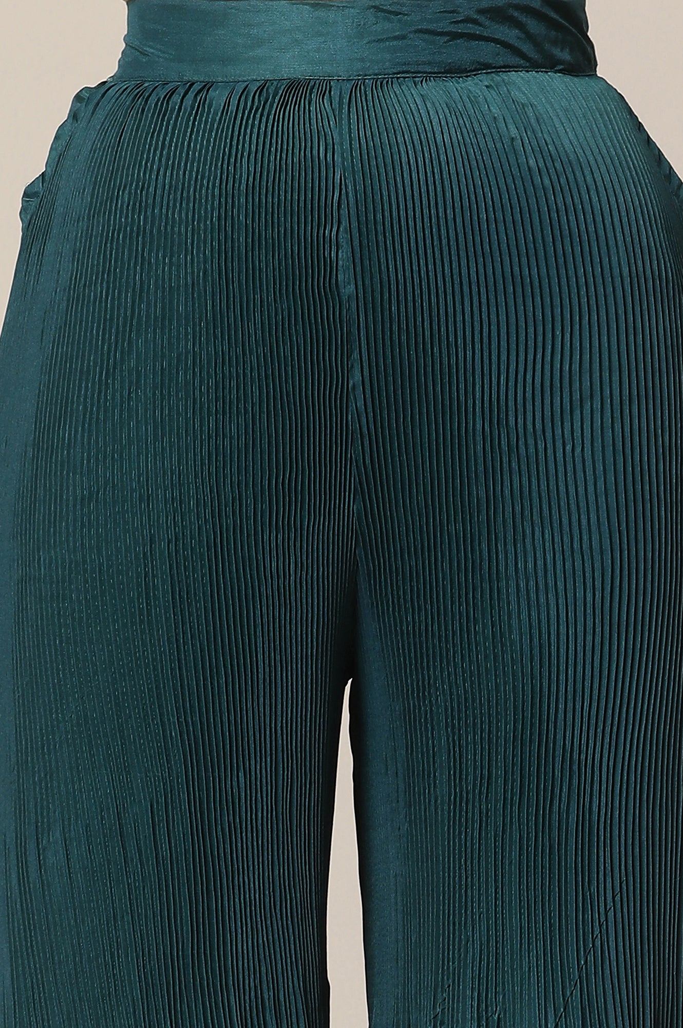 Teal Solid Flared Woven Sharara With Pleats