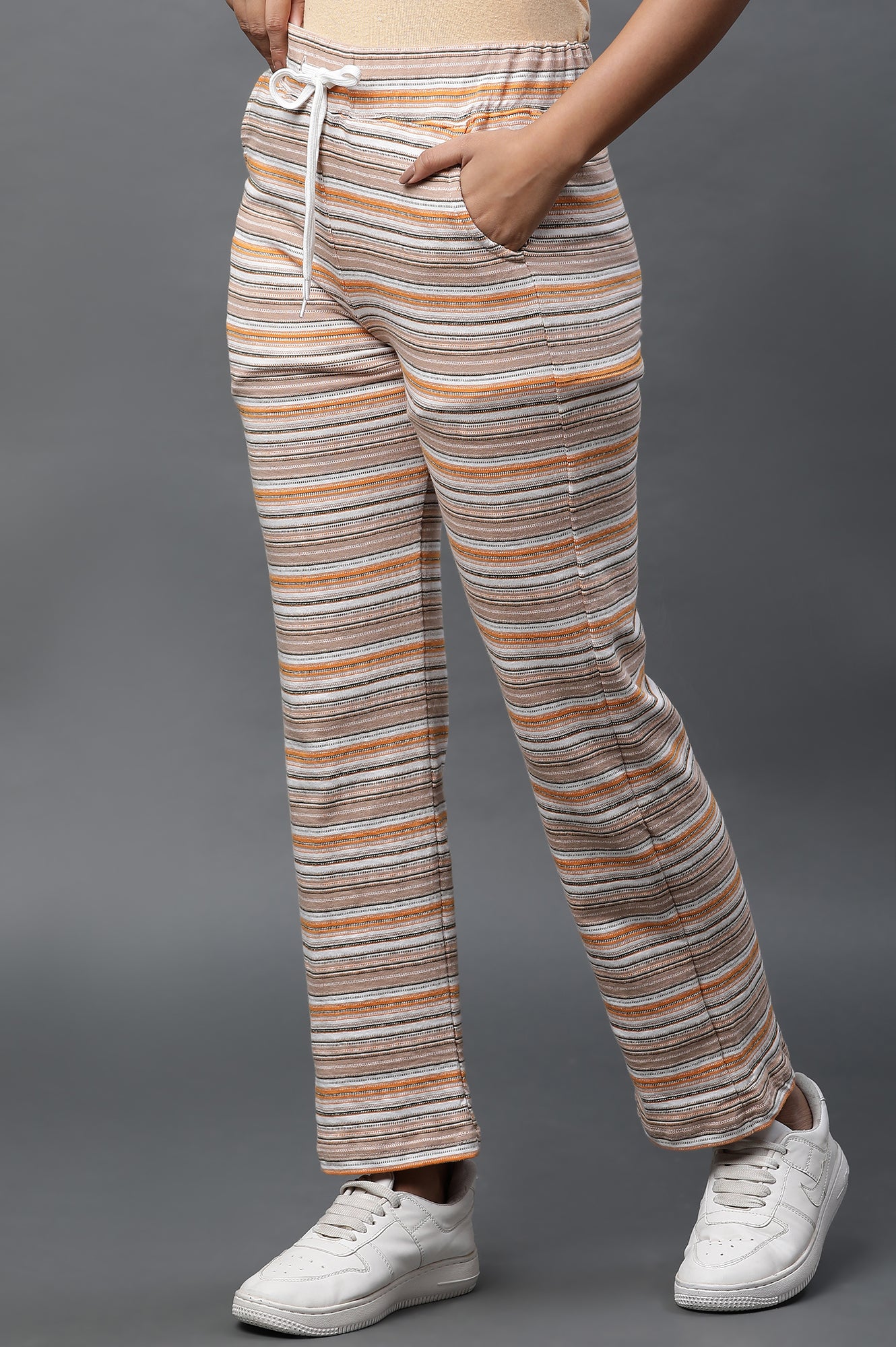 Yellow Stripe Printed Lounge Wear Pants