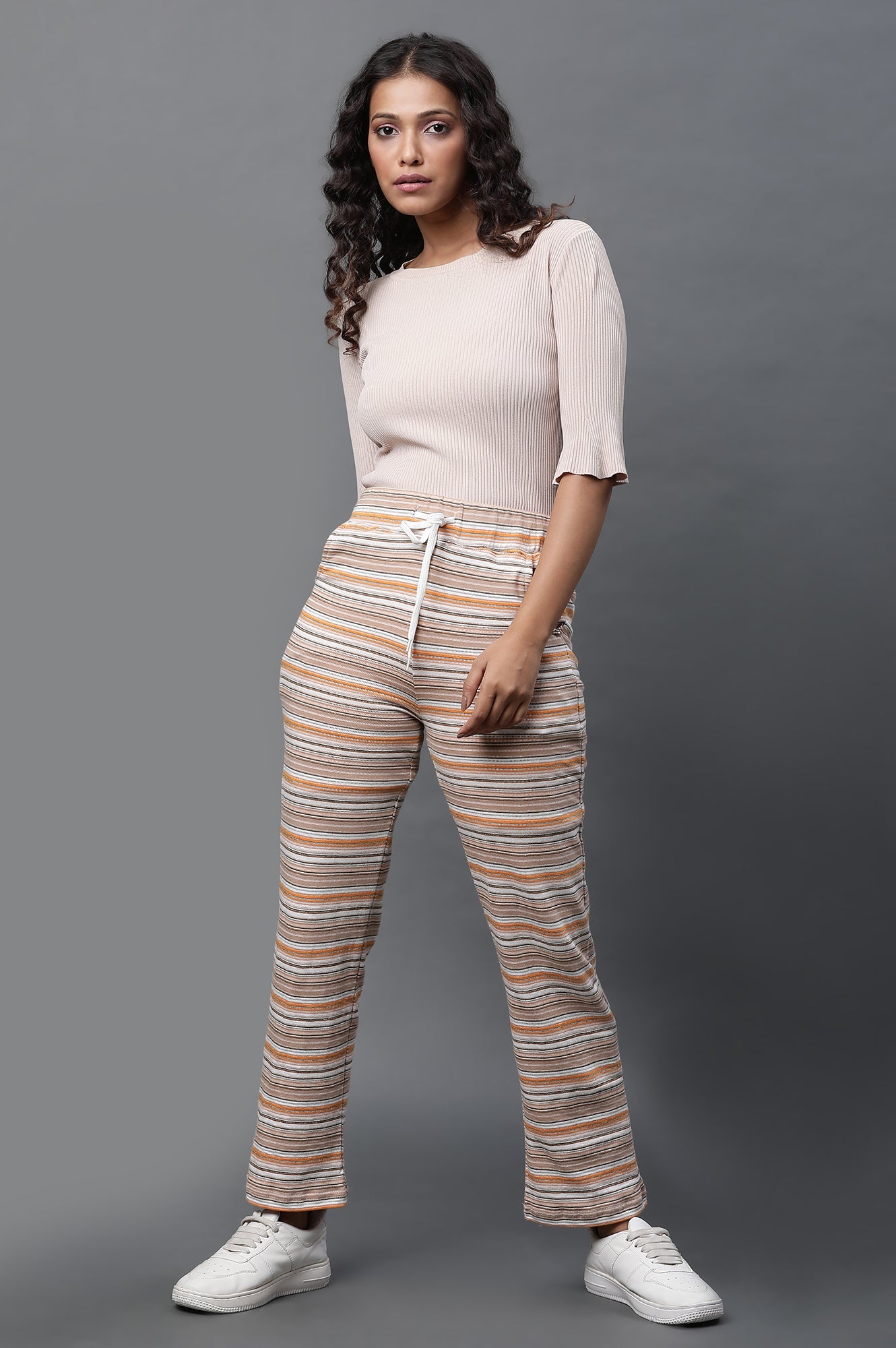 Yellow Stripe Printed Lounge Wear Pants