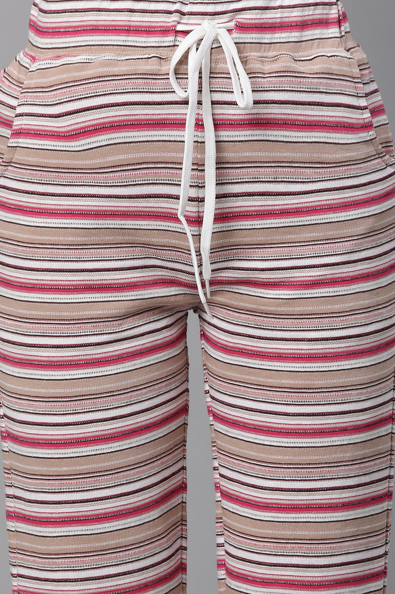 Pink Striped Printed Straight Fit Pants With Drawstring
