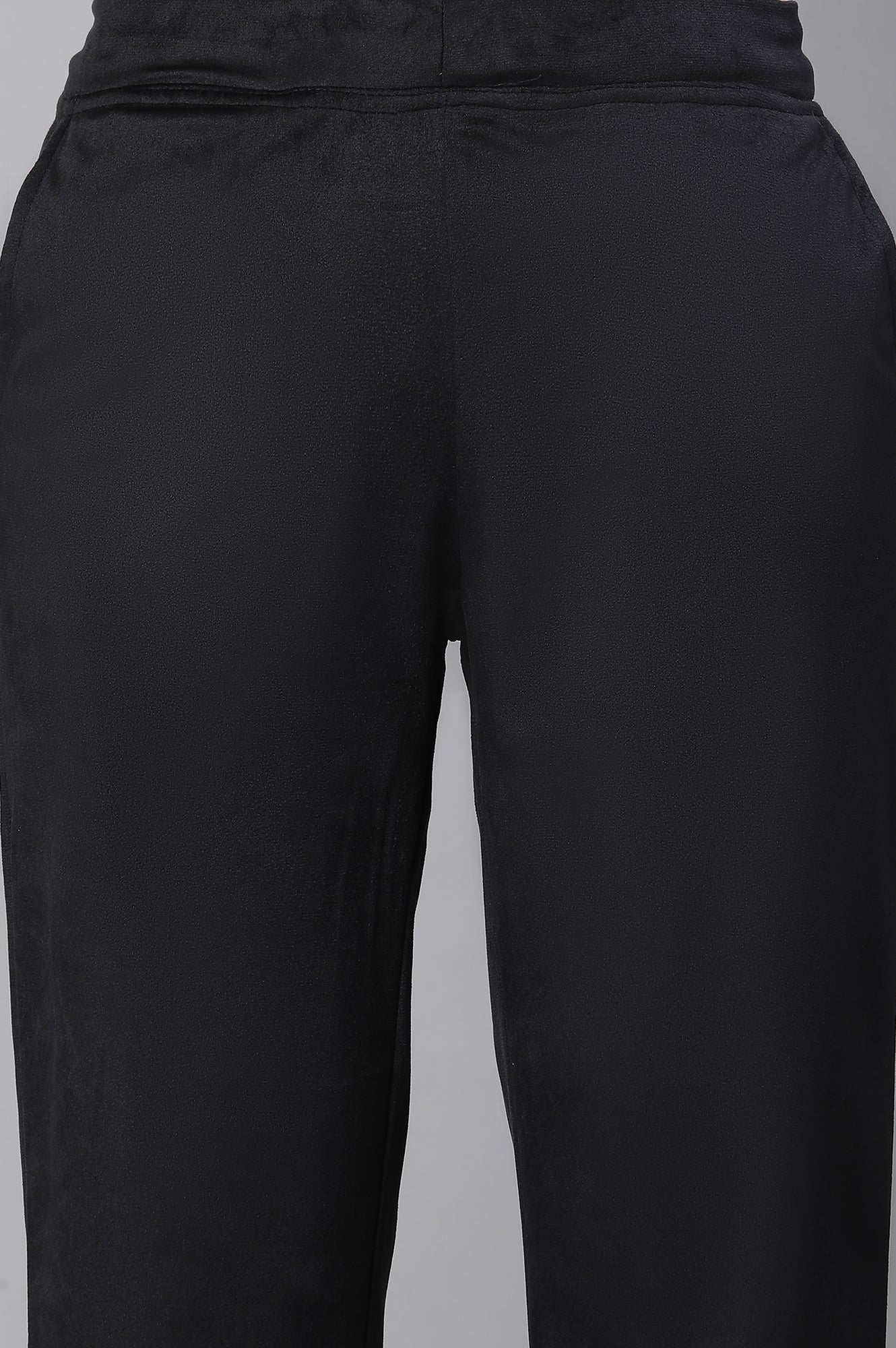 Black Solid Straight Fit Pants With Elasticated Waist