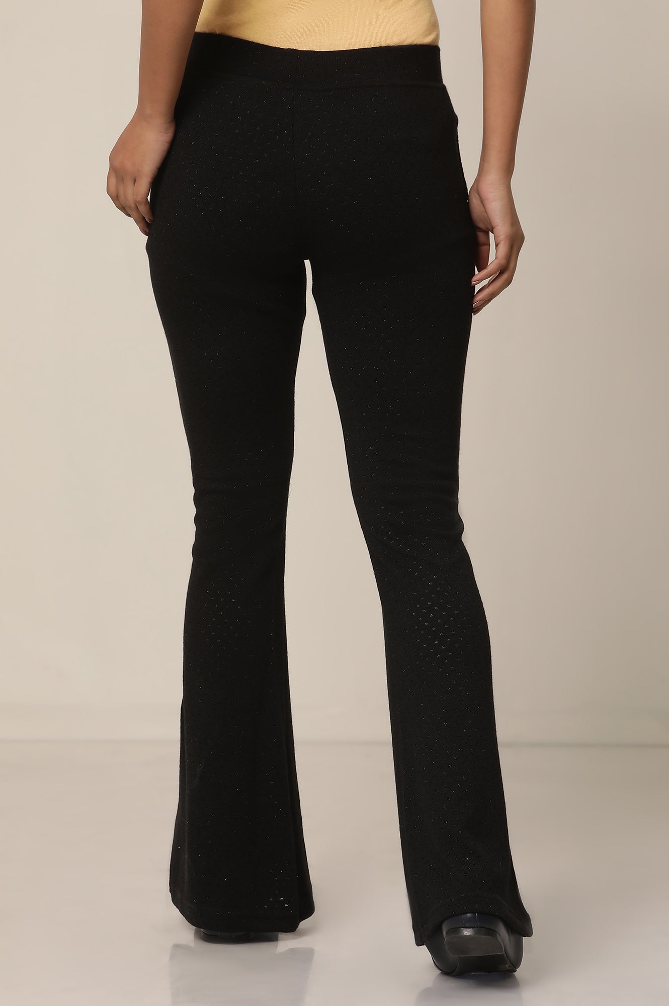 Black Solid Flared Pants With Elasticated Waist