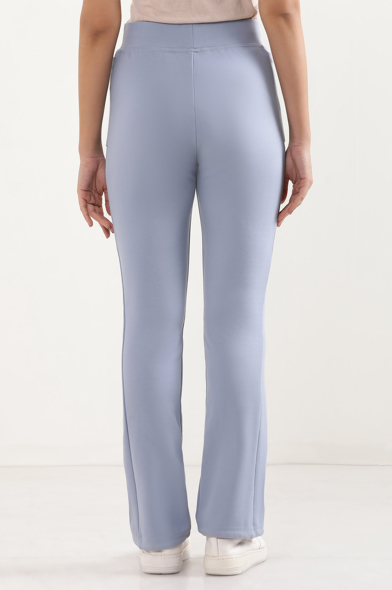 Blue Solid Flared Pants With Elasticated Waist