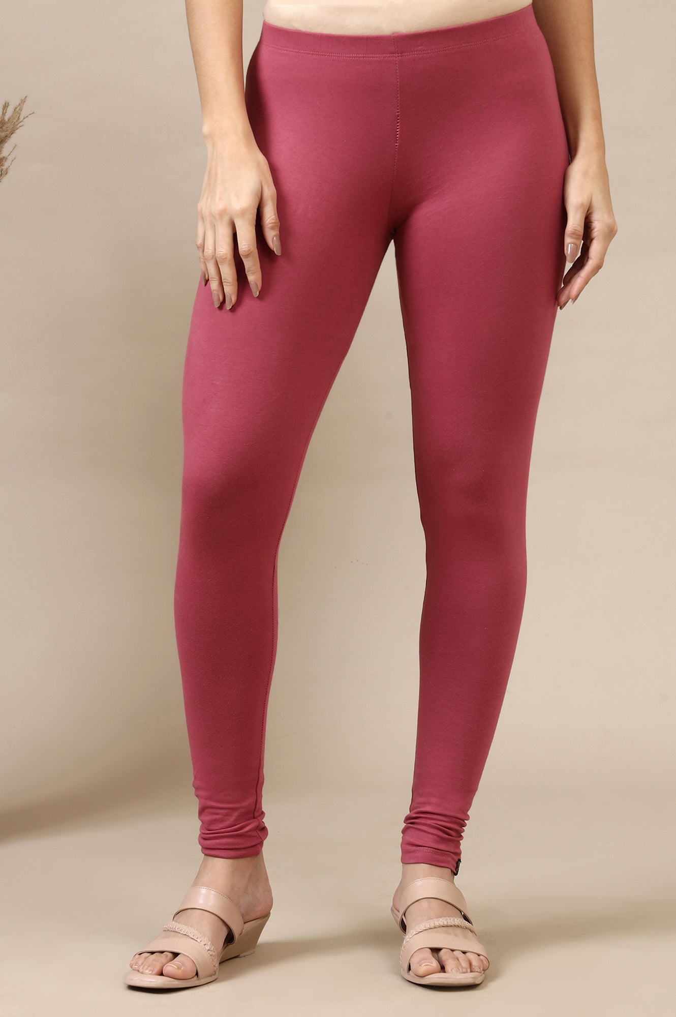 Purple Cotton Lycra Ankle Length Leggings