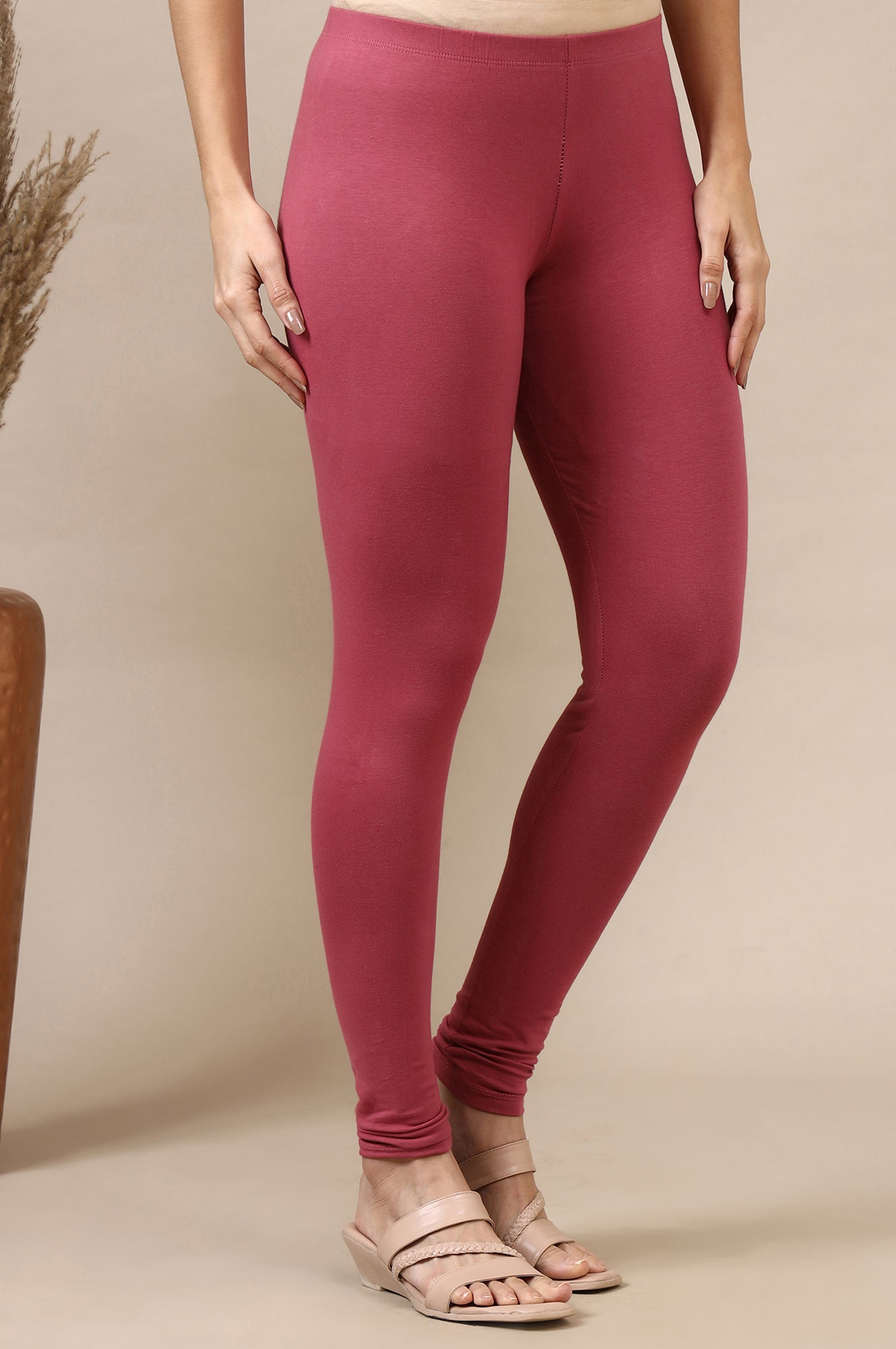 Purple Cotton Lycra Ankle Length Leggings