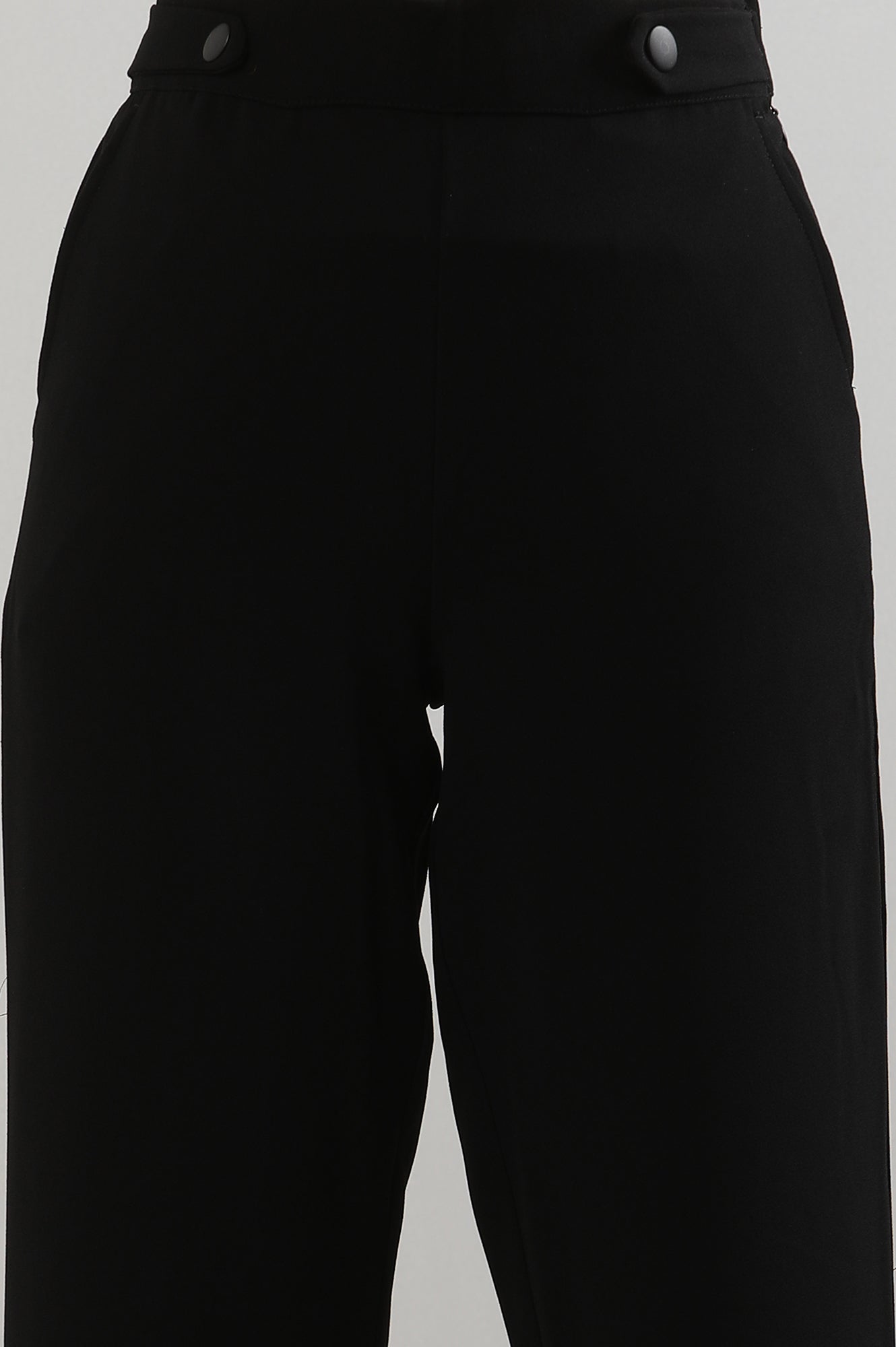 Black Solid Straight Trousers & Pants