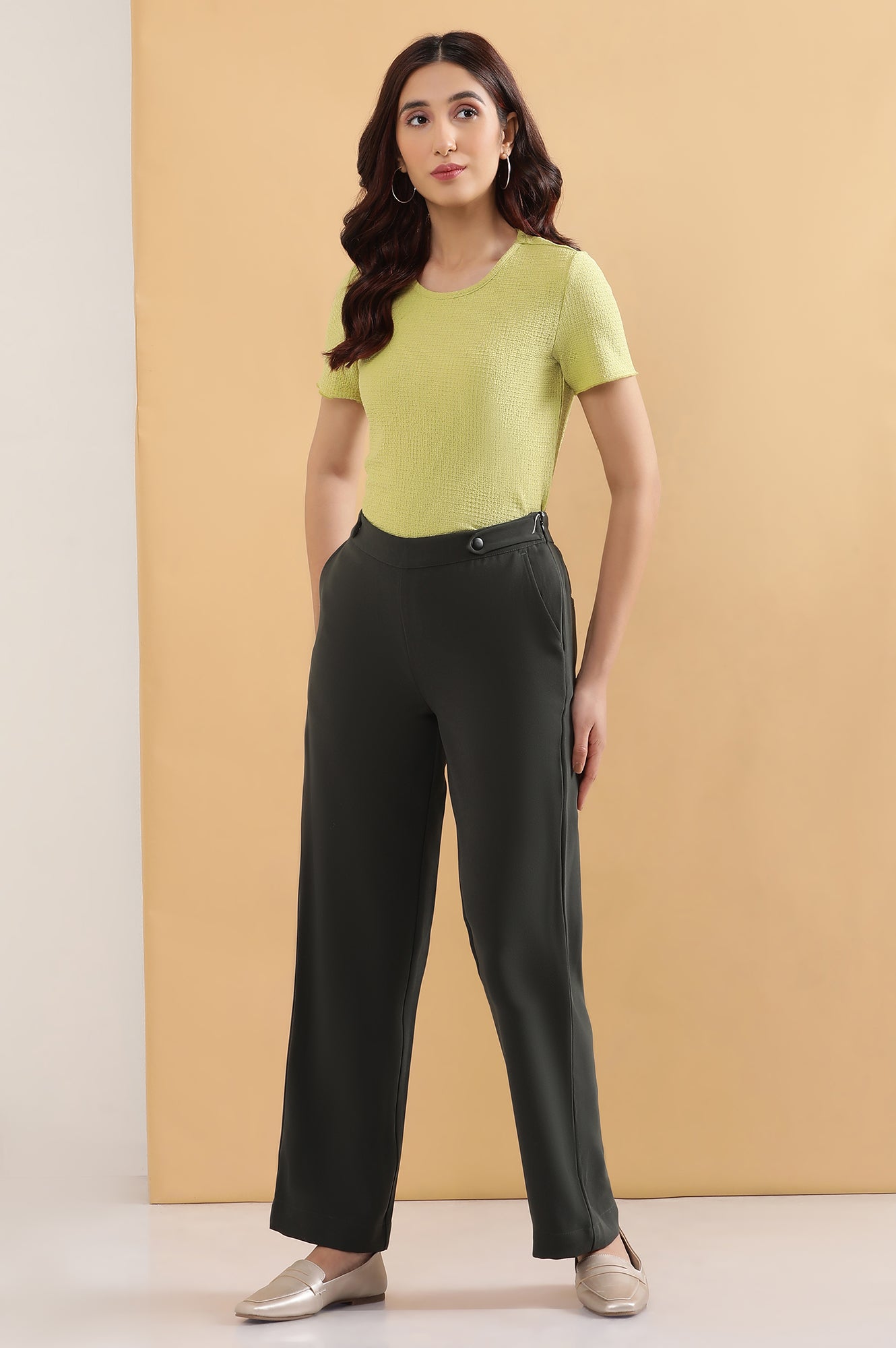 Buy Olive Green Formal Parallel Pants Online for Elleven