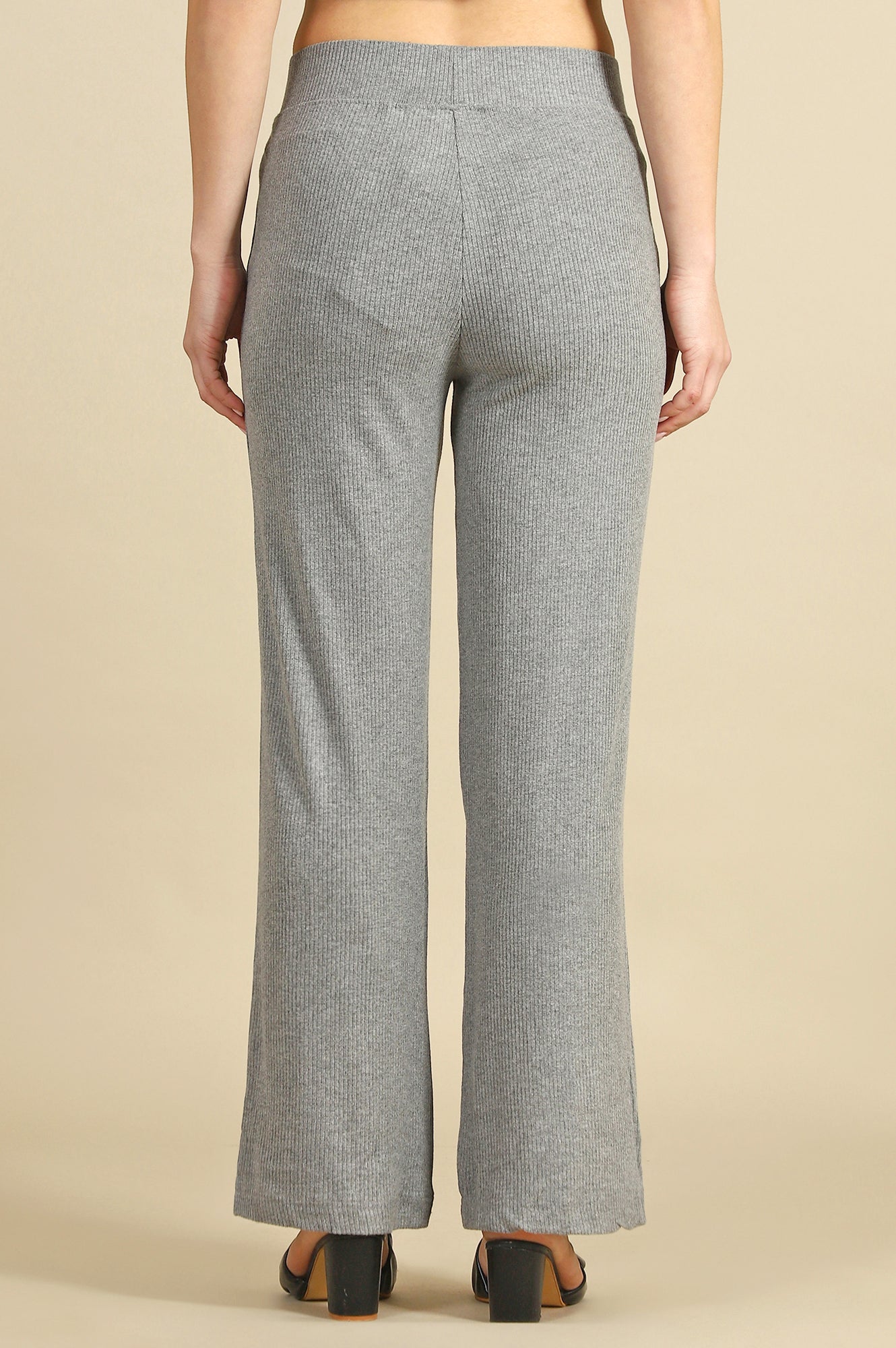 Grey Solid Rayon Straight Trousers & Pants
