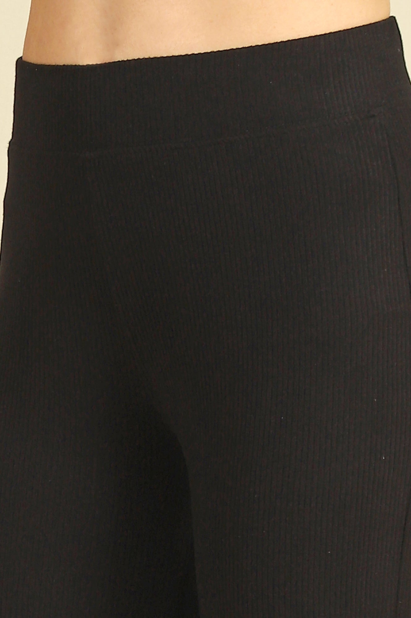 Black Solid Rayon Straight Trousers & Pants