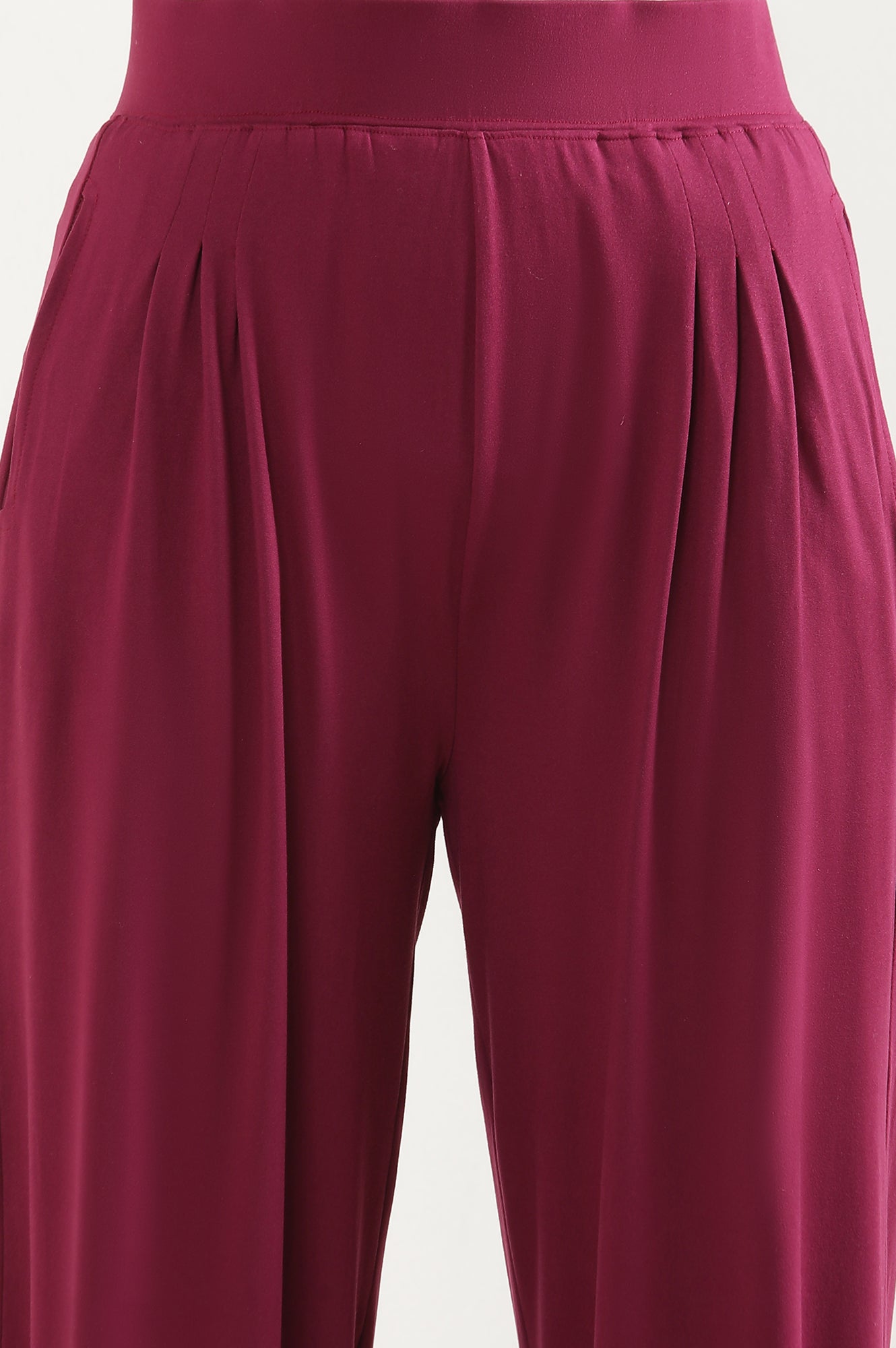 Purple Solid Loose Fit Pants With Pleated Detail