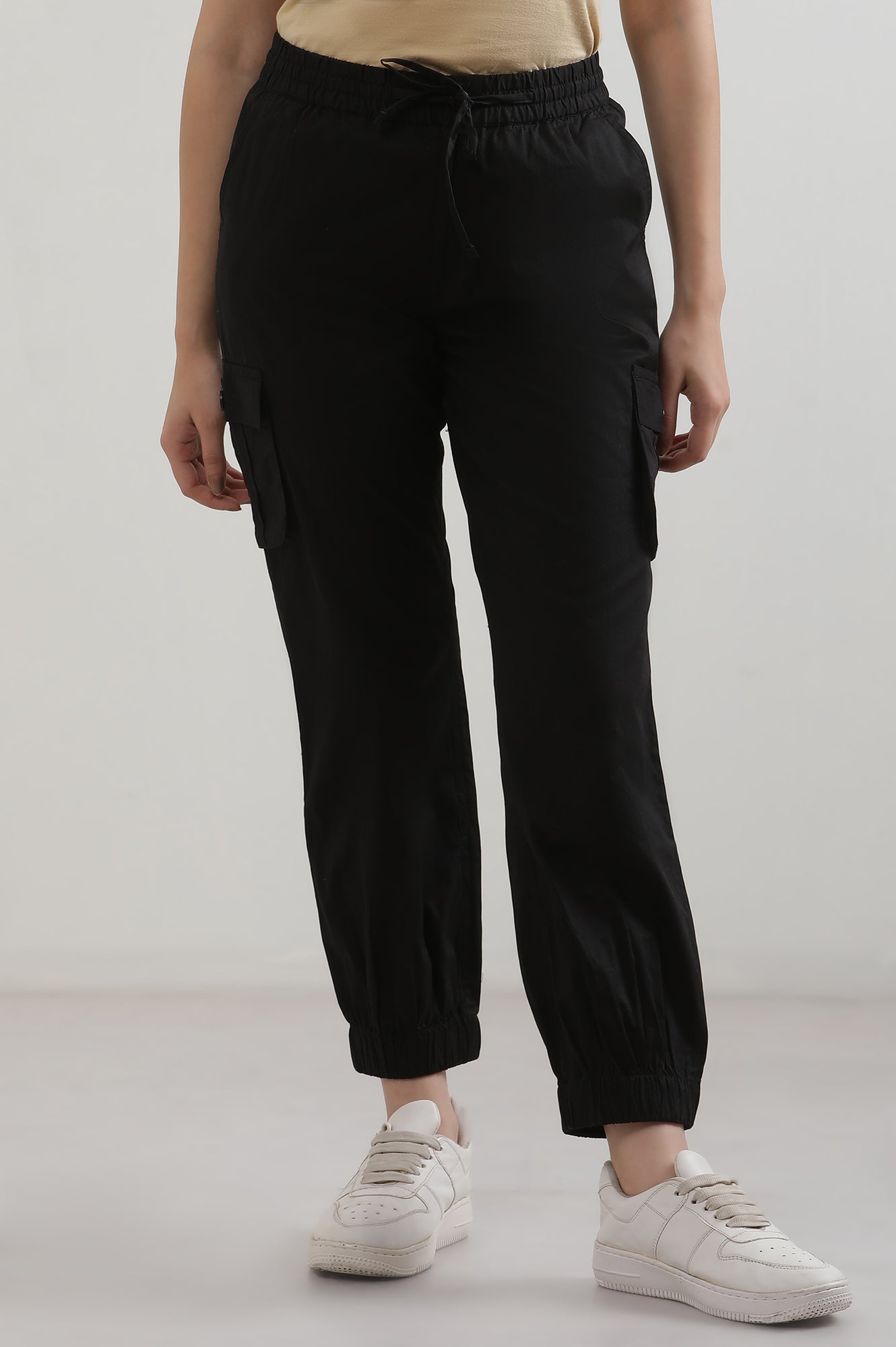 Black Solid Pure Cotton Straight Trousers & Pants