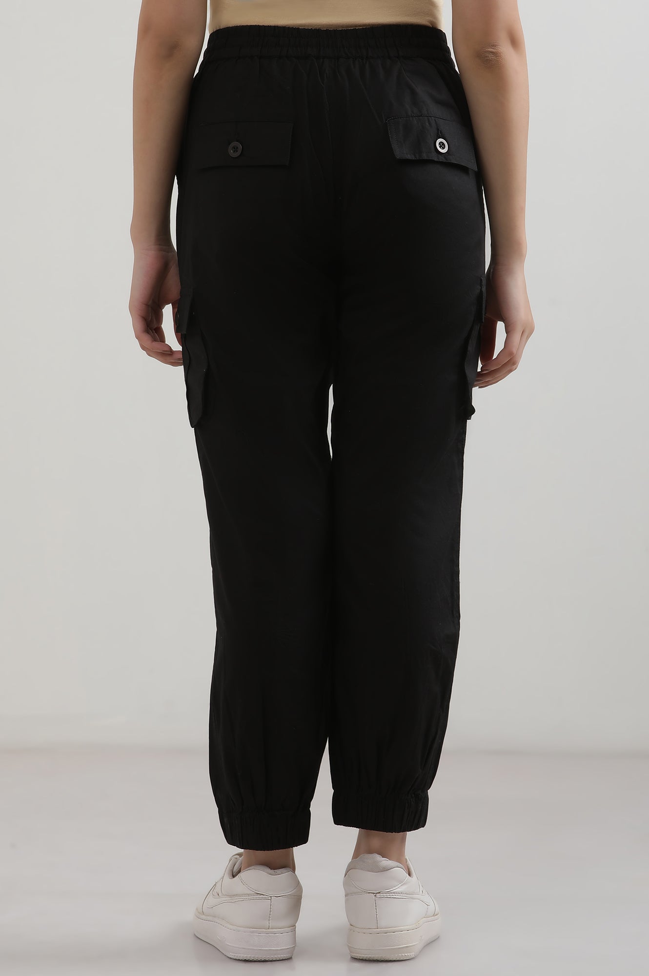 Black Solid Pure Cotton Straight Trousers & Pants