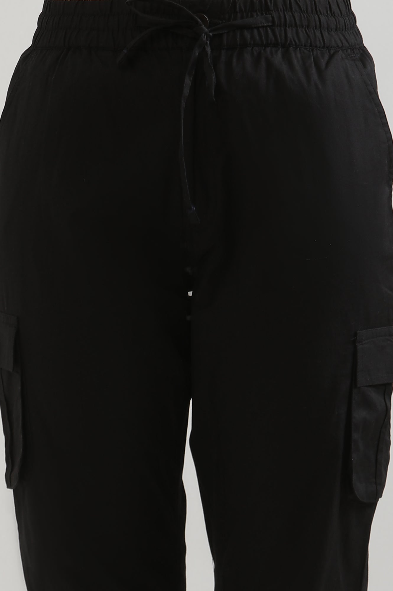 Black Solid Pure Cotton Straight Trousers & Pants