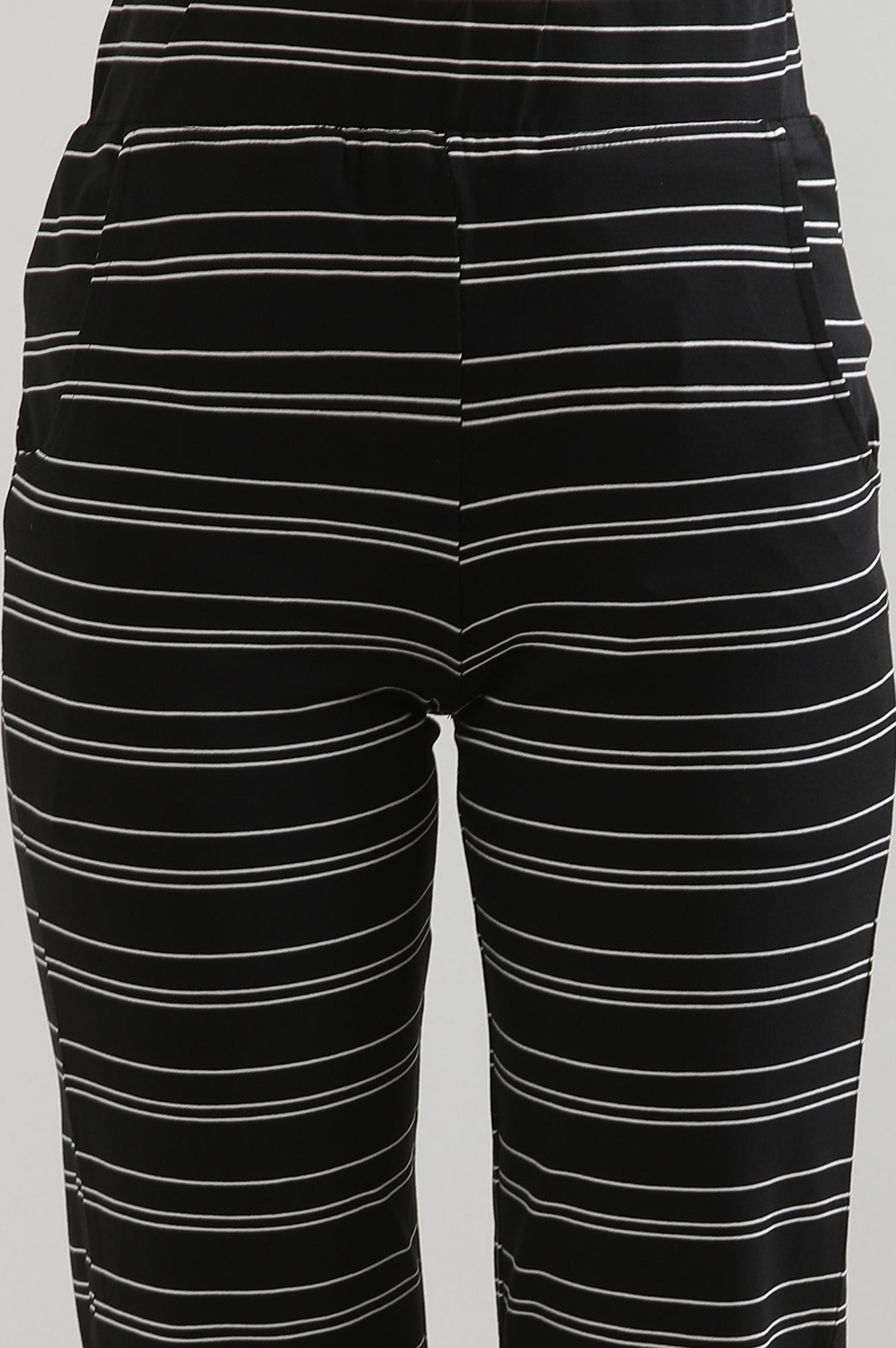 Black Yarn Dyed Cotton Blend Straight Trousers & Pants