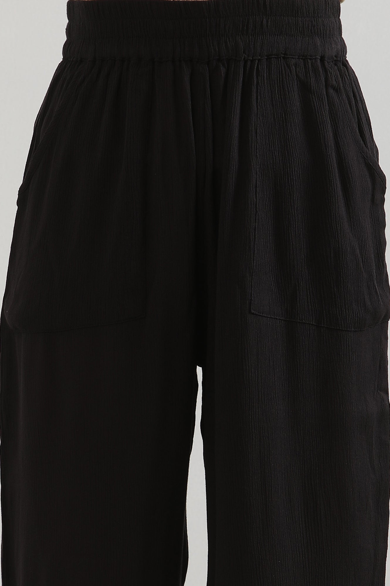 Black Solid Rayon Flarred Palazzos & Culottes