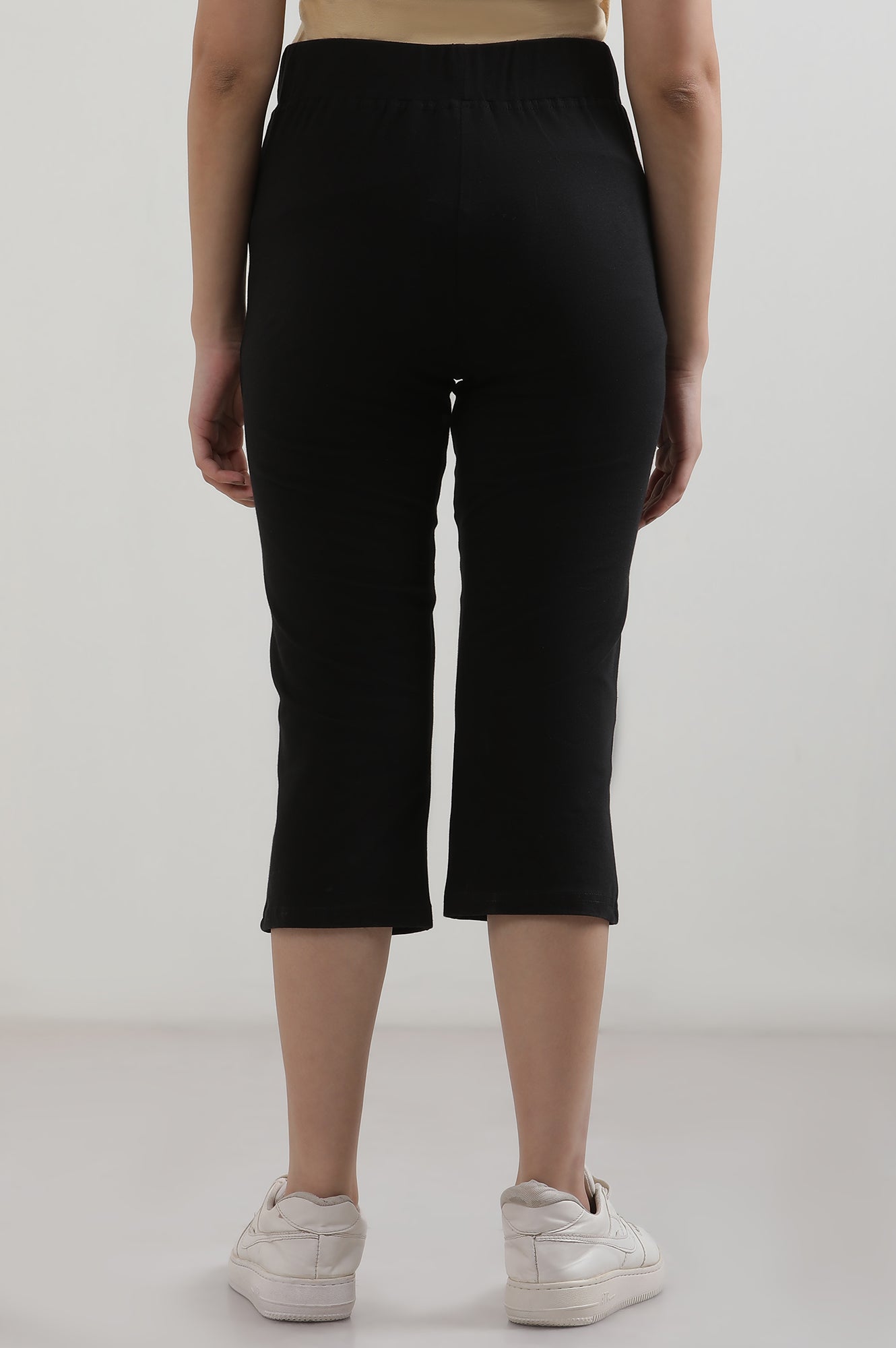 Black Solid Cotton Blend Straight Palazzos & Culottes