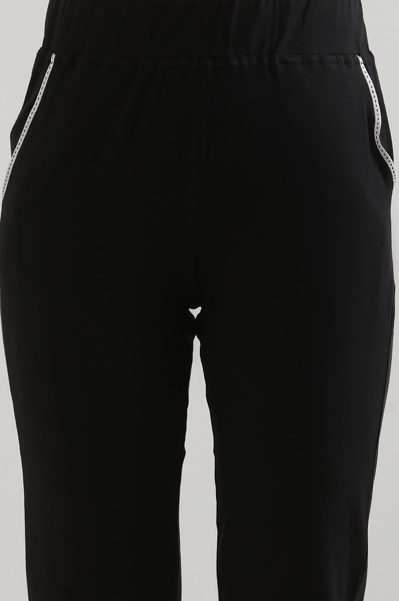 Black Solid Cotton Blend Straight Palazzos & Culottes