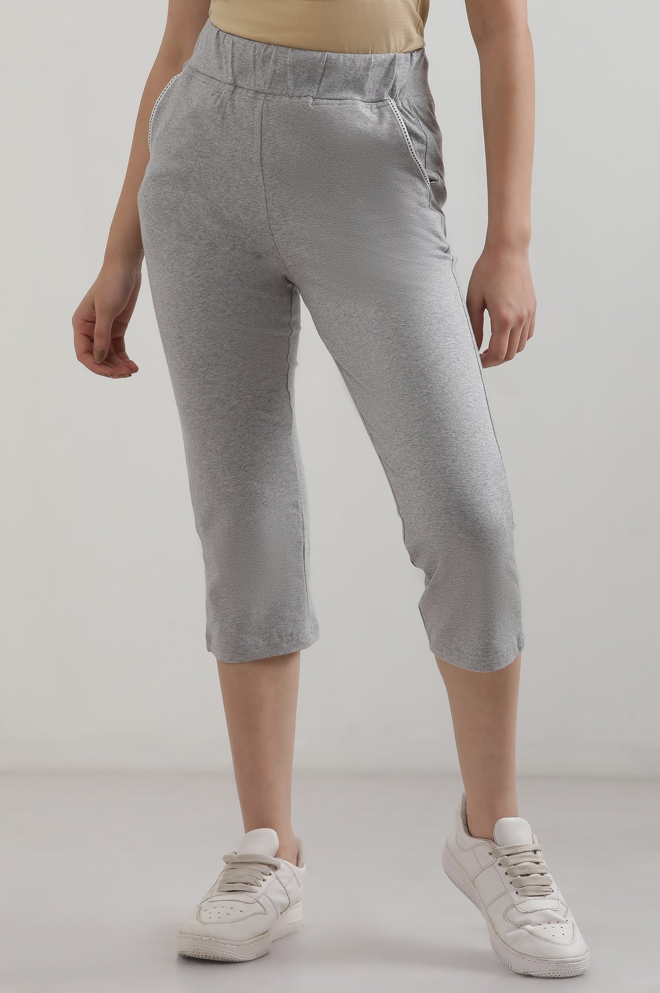 Grey Solid Cotton Blend Straight Palazzos & Culottes