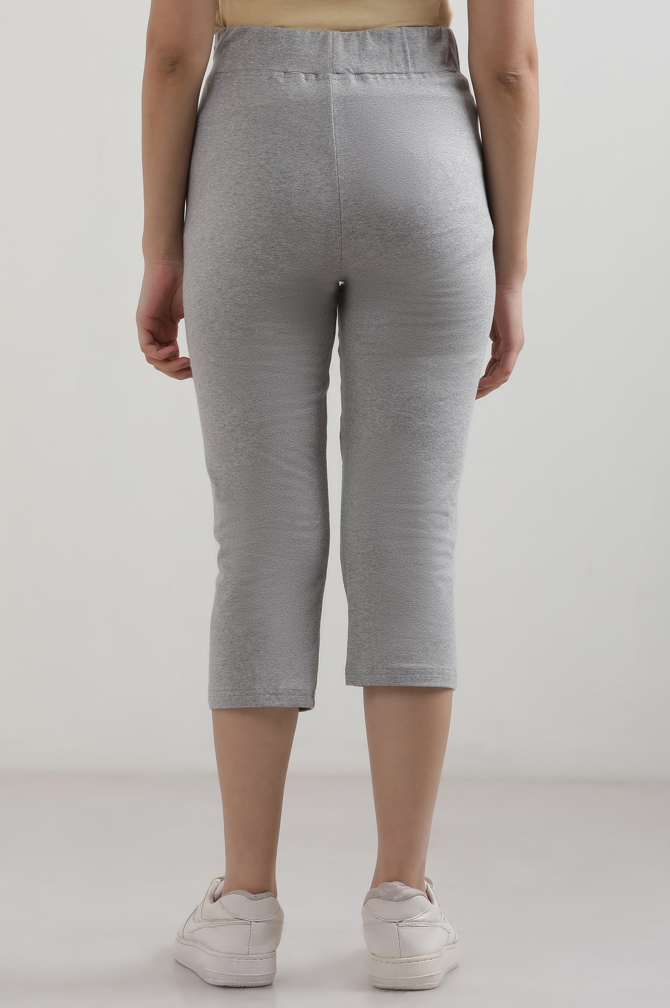 Grey Solid Cotton Blend Straight Palazzos & Culottes