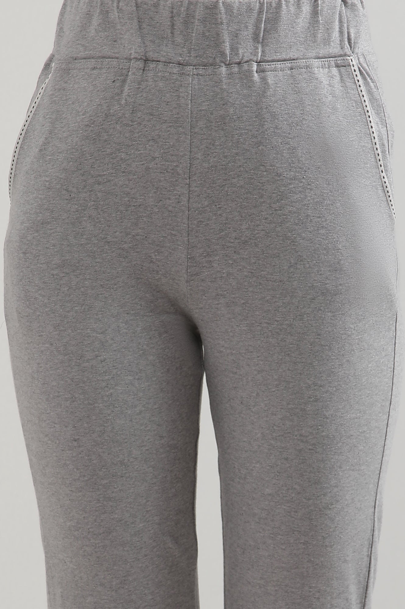 Grey Solid Cotton Blend Straight Palazzos & Culottes