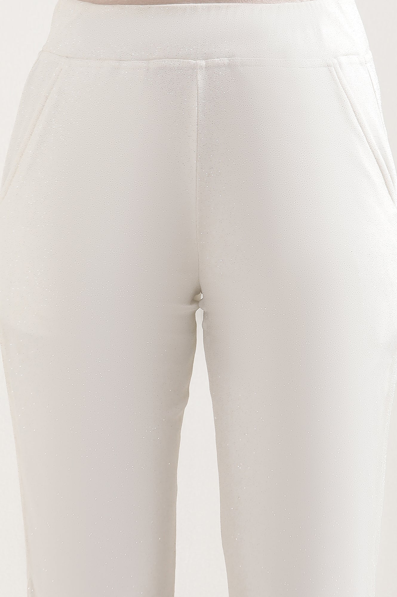 White Glitter Printed Flared Sharara With Elasticated Waist