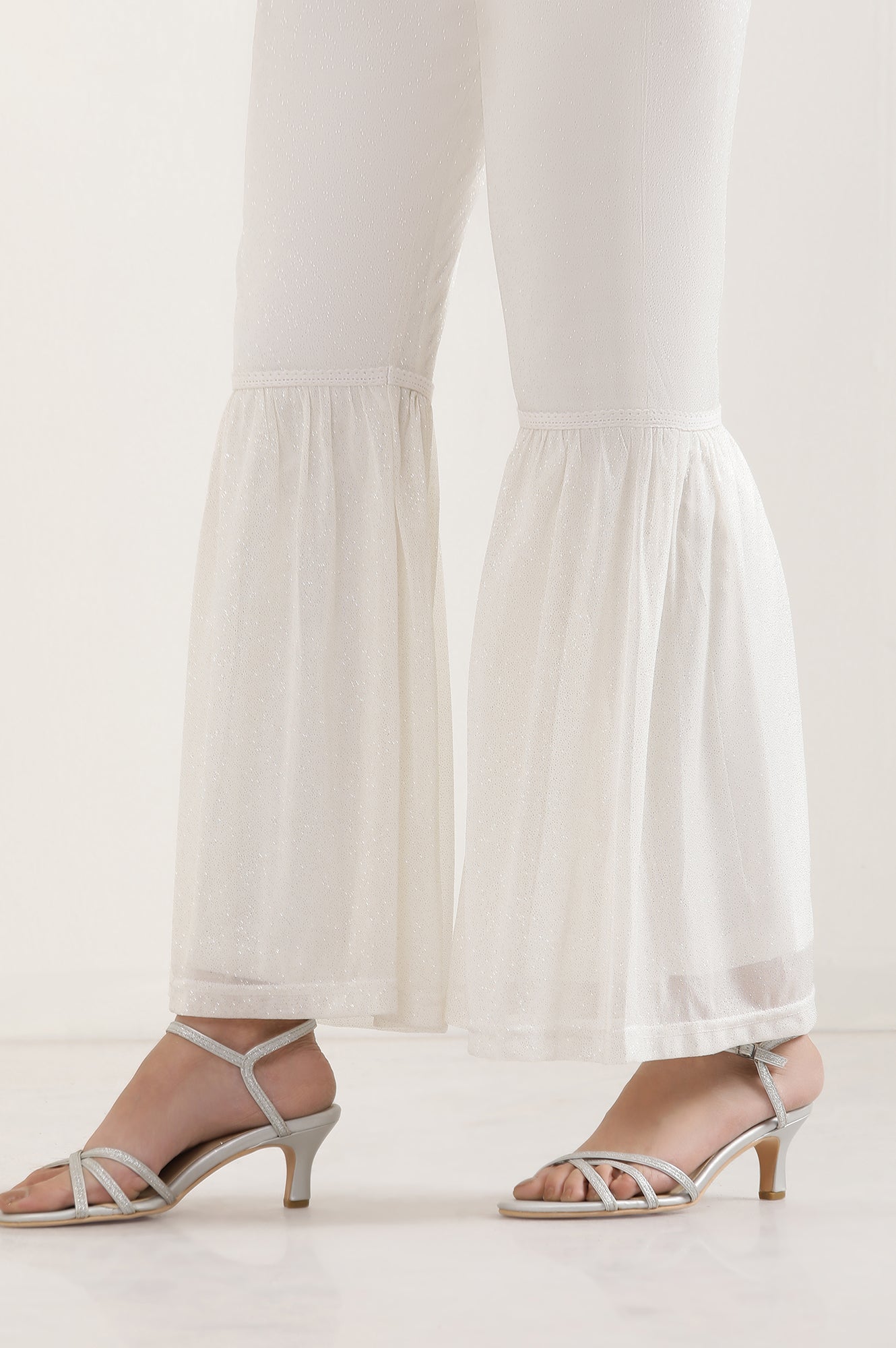 White Glitter Printed Flared Sharara With Elasticated Waist